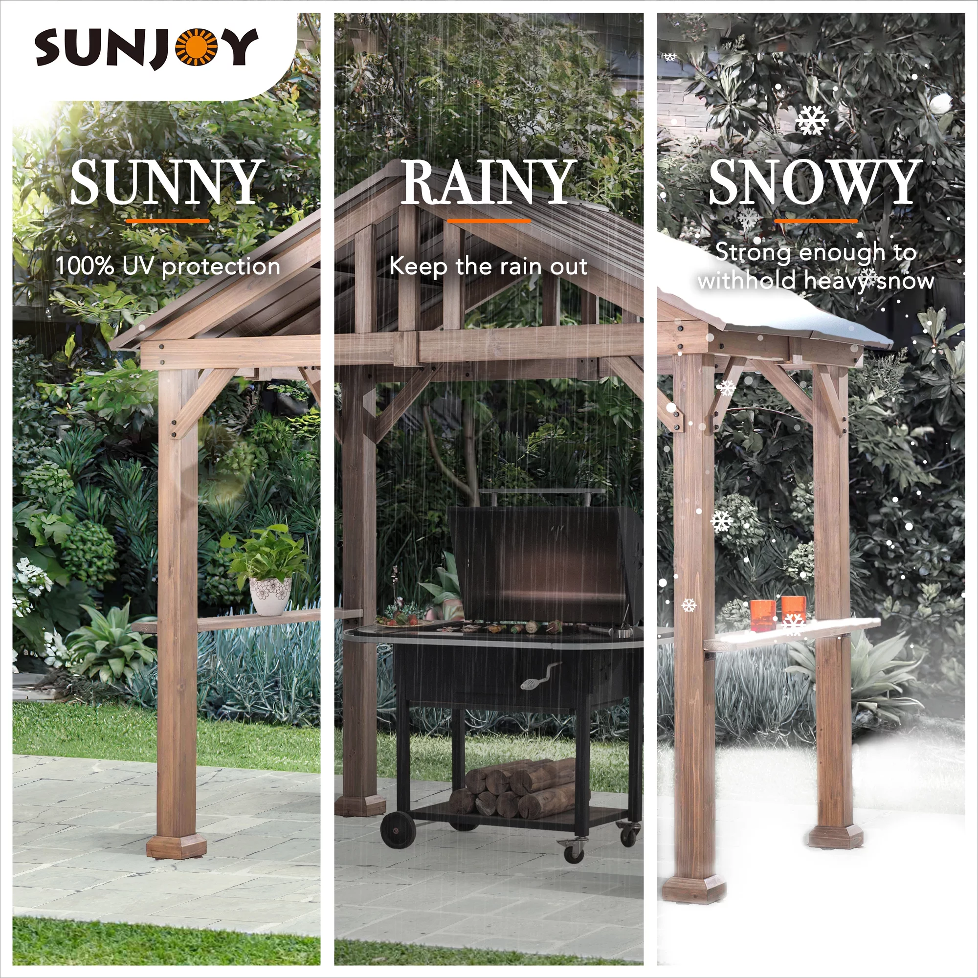 Sunjoy 9 ft. x 6 ft. Cedar Wood Hardtop Grill Gazebo