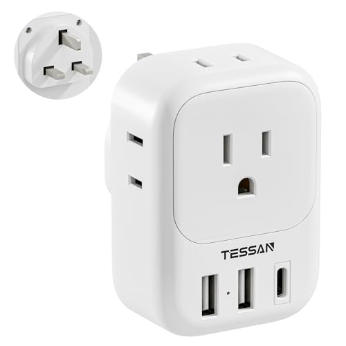 European Travel Plug Adapter USB C, TESSAN International Plug Adapter with 4 AC Outlets and 3 USB Ports, Type C Power Adaptor Charger for US to Most of Europe Iceland Spain Italy France Germany