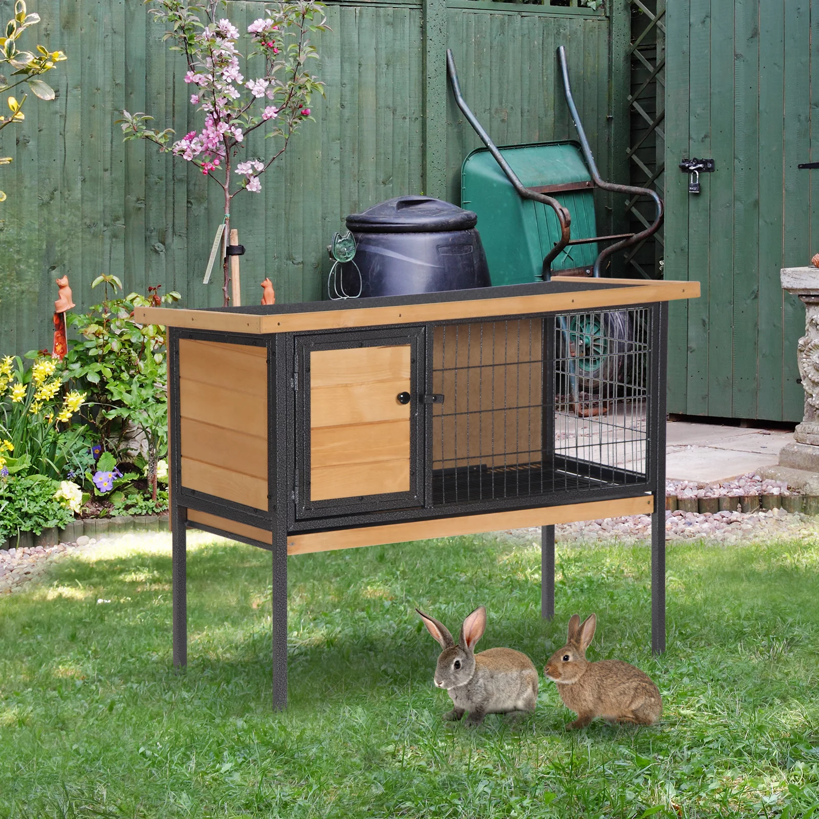 PawHut Wooden Rabbit House with Roof for Outdoors 36