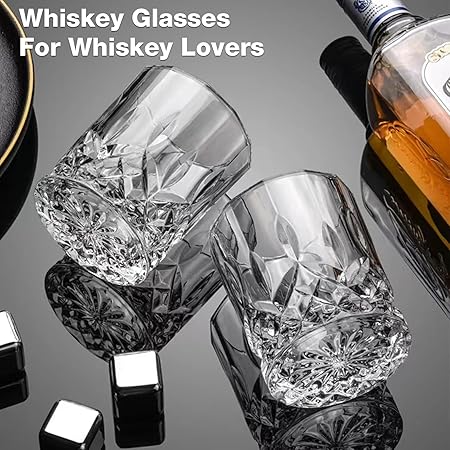 Crystal Whiskey Glasses Set of 8(Buy 6, get 2 Free), 11 OZ Old Fashioned Whiskey Glasses, Bourbon Cocktail Rocks Glasses, Clear Bar Glasses for Drinking Scotch Vodka Tequila Rum Gift for Men