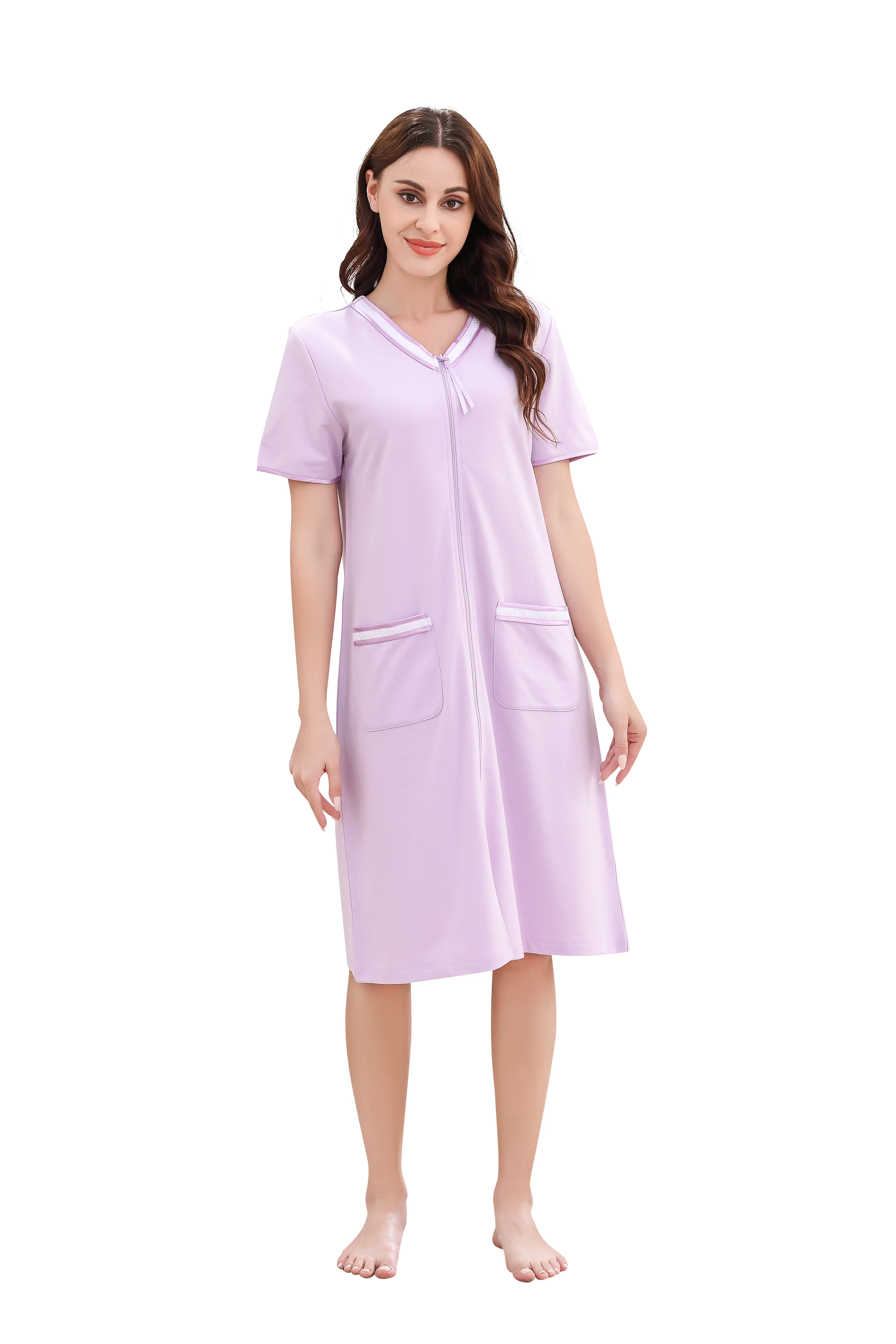 Richie House Women Zipper Robe Loungewear Short Sleeve Sleepwear Housecoat Bathrobe RHW2898-E-XXL