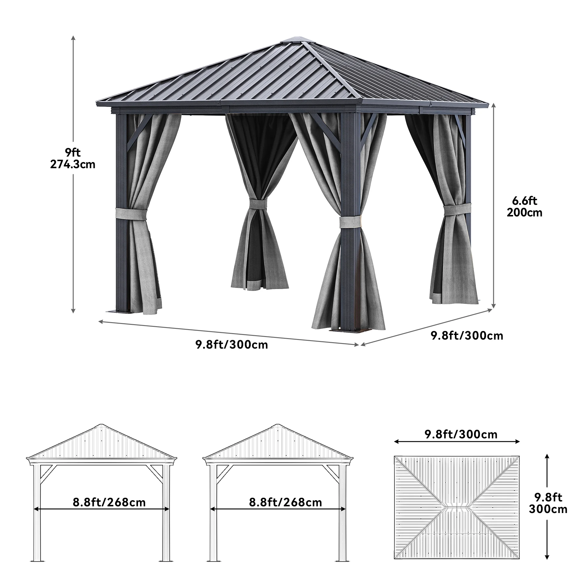 Dextrus 10x10ft Hardtop Gazebo with Nettings and Curtains,Heavy Duty Galvanized Steel Outdoor Vertical Stripes Roof for Patio, Backyard, Deck, and Lawns (Grey)