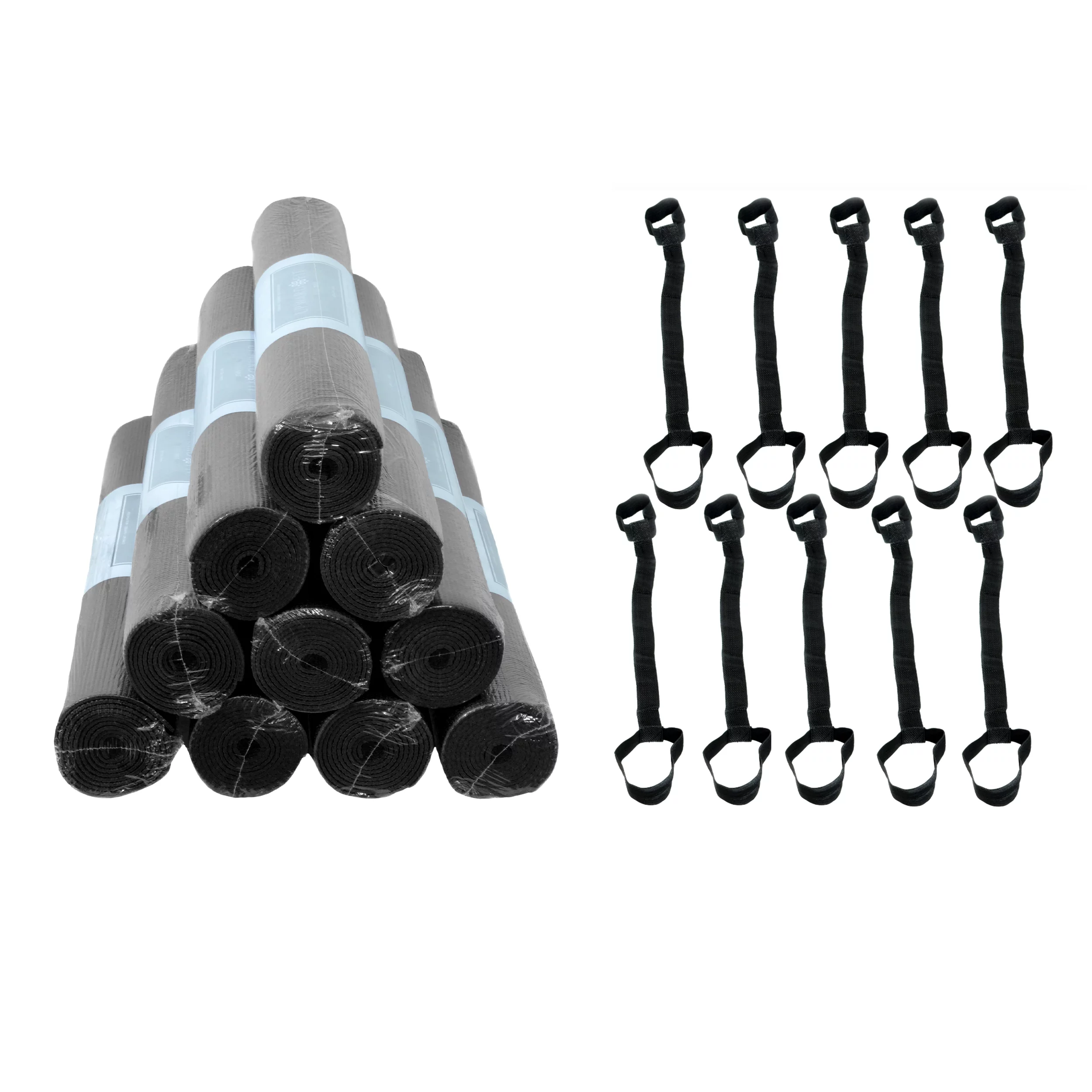 Upward Fit 10 Pack Bulk Yoga Mats with Carrying Straps, 68 x 24 Inches, 4mm Thick, Black