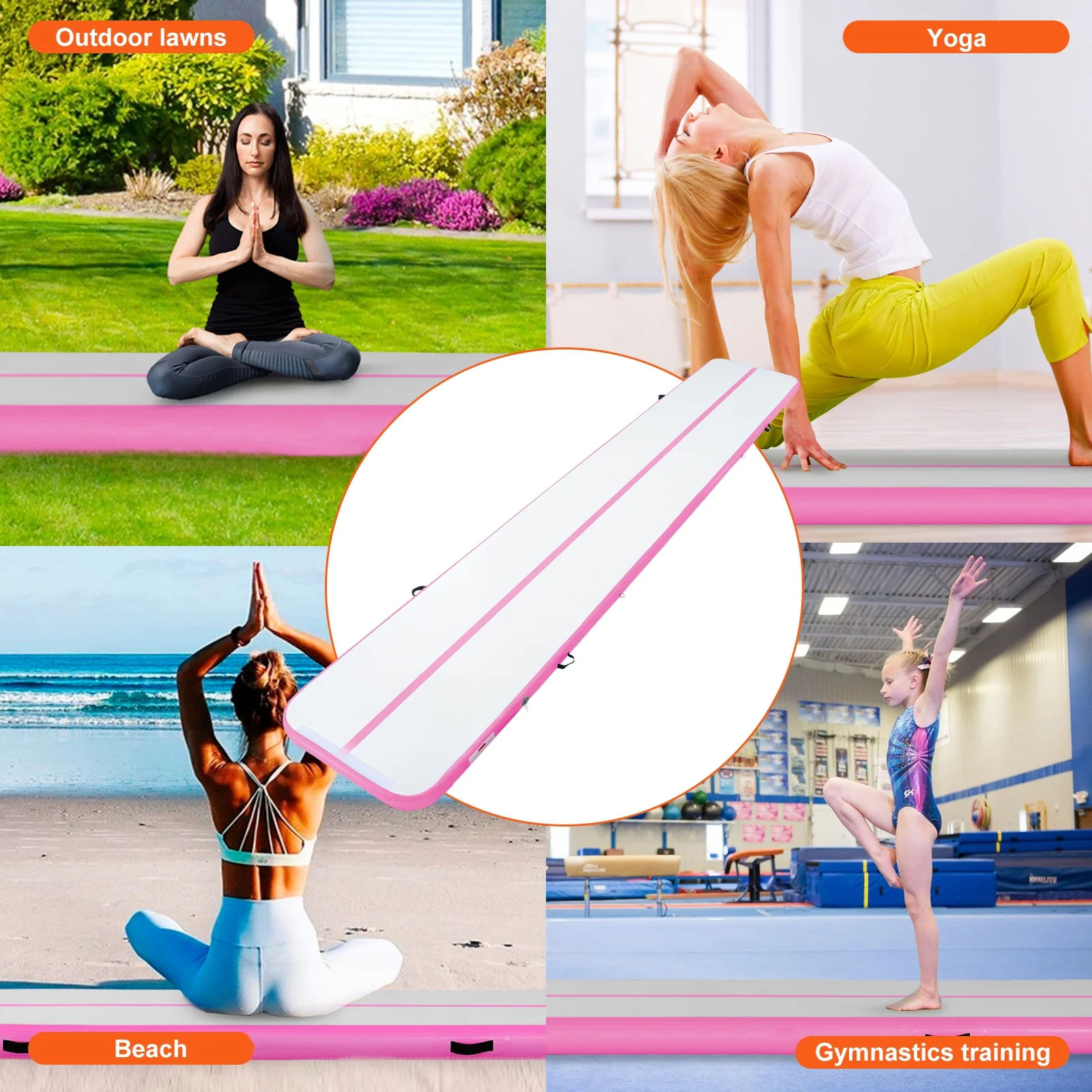 SKYSHALO Air Rail 20ft Inflatable Fitness Drum Gymnastics Mat with Pump