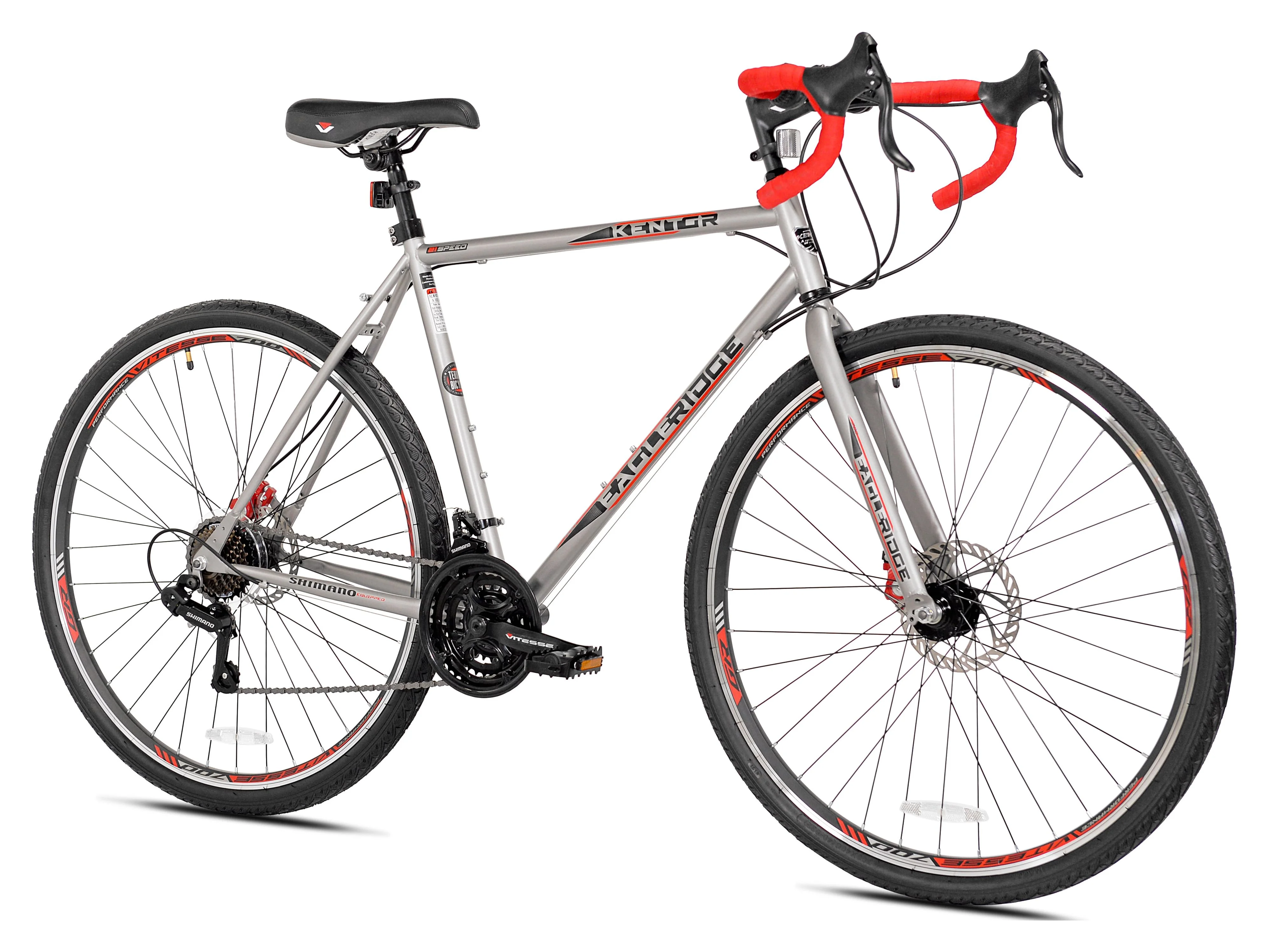 Kent Bicycles 700c Eagle Ridge Adventure Gravel Men's Large Bike, Silver, Red