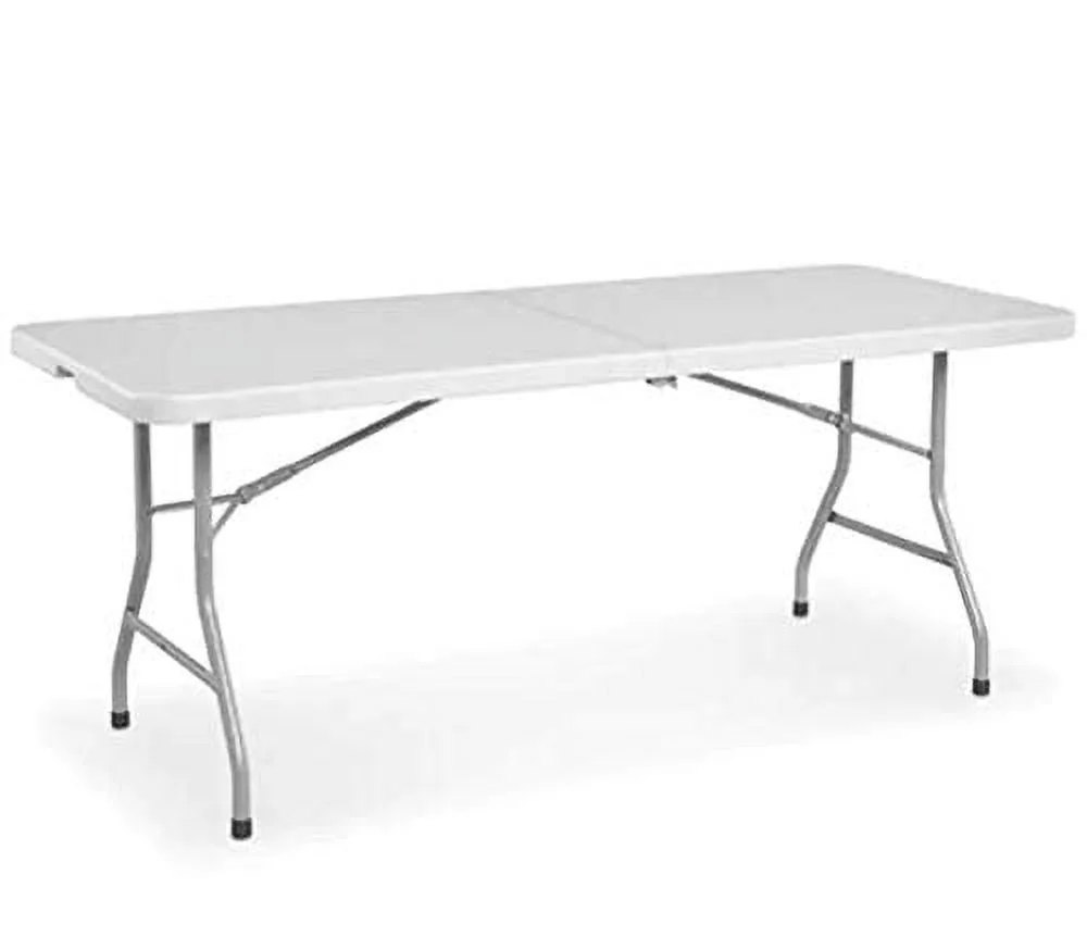 New Home Era Fold Up Table – 6 ft Plastic Folding Table for Picnics, Parties, Camping – Outdoor Table with Carrying Handle – Bi-Fold Rectangular Design – Lightweight and Durable