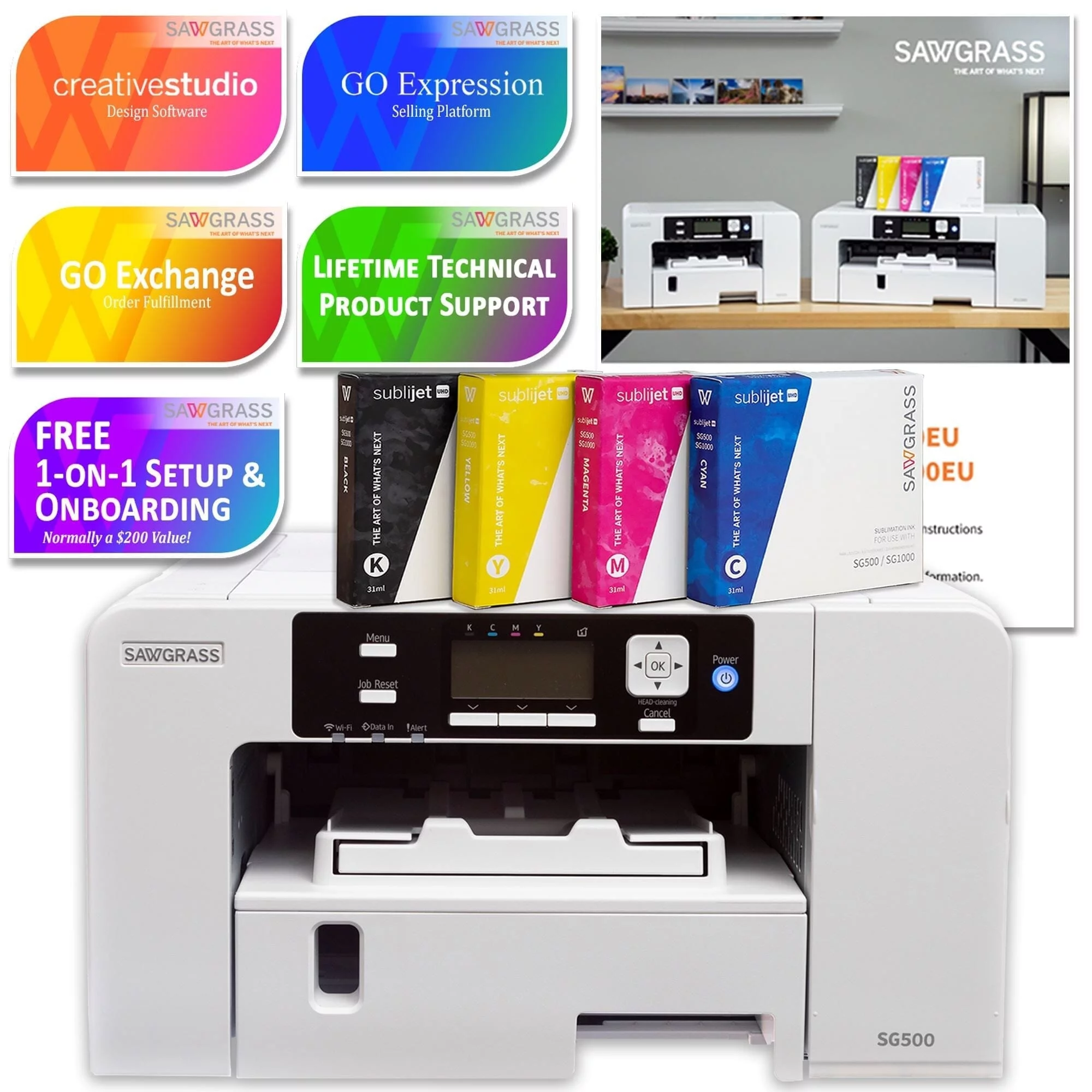 Sawgrass UHD SG500 Sublimation Printer Deluxe 450 Sheet Starter Bundle