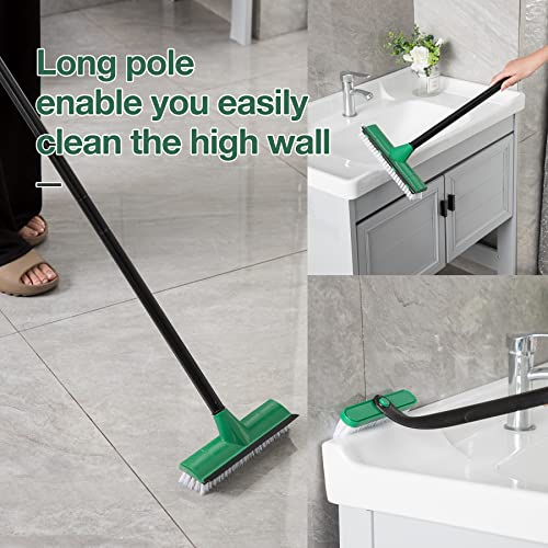 Eyliden 3-in-1 Tub & Tile Scrub Brush Combo - 2 in 1 Floor Scrubber and Crevice Brush - 360° Rotating, Rubber Scraper, Stiff Bristles, Long Handle