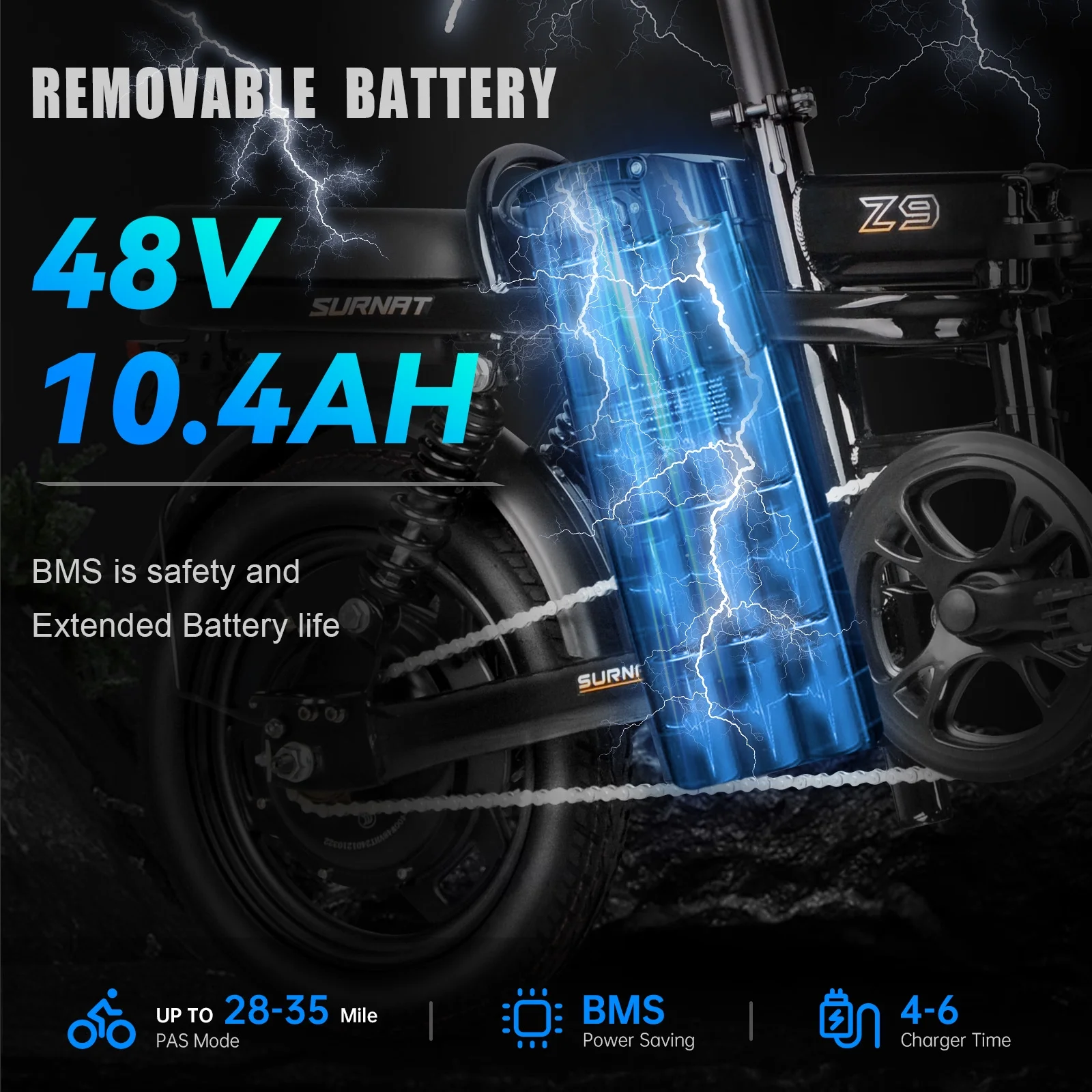 SURNAT Z9 Folding Electric Bike Full Suspension 400W (Peak 600W) 48V 13Ah Removable Battery 23MPH 14