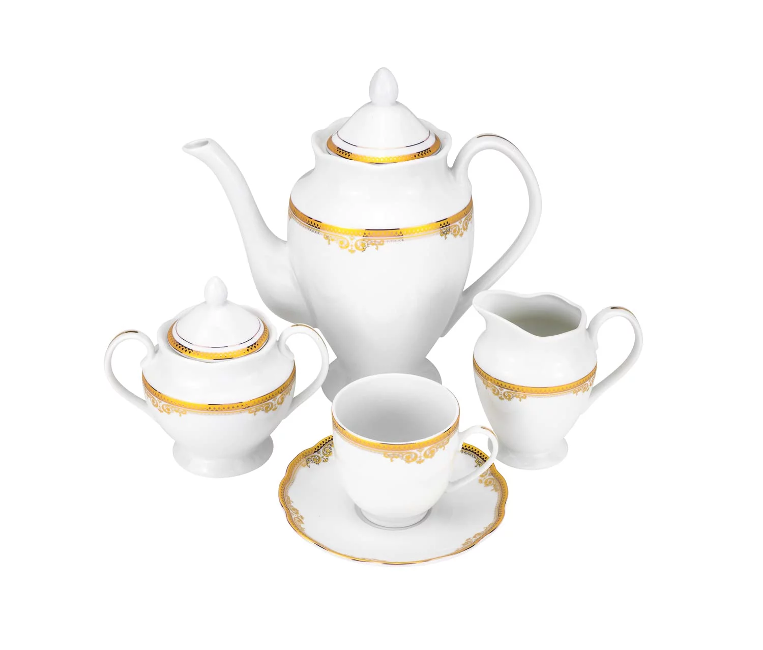 Euro Porcelain 57 piece Banquet Dinnerware Set with Scalloped Edges - Luxury Tableware Dining Service for 8