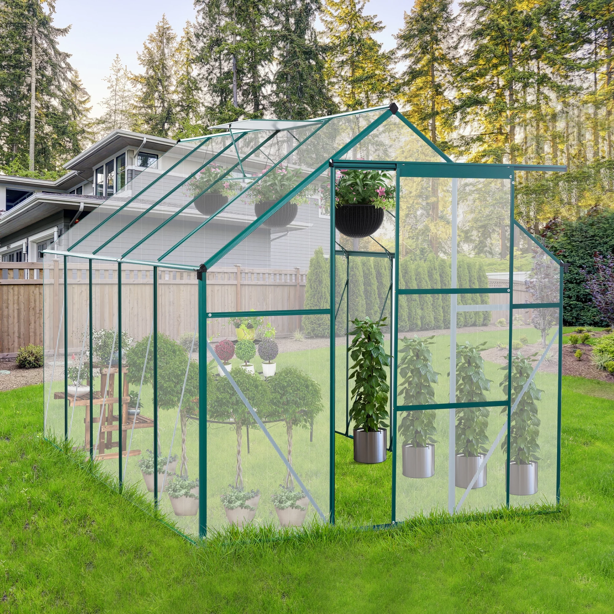 Greenhouse for Outdoors, 6' x 10' Aluminum Greenhouse with Window, Sliding Door, Polycarbonate Greenhouses Garden Supplies for Plants Flowers Herbs Fruit Vegetables