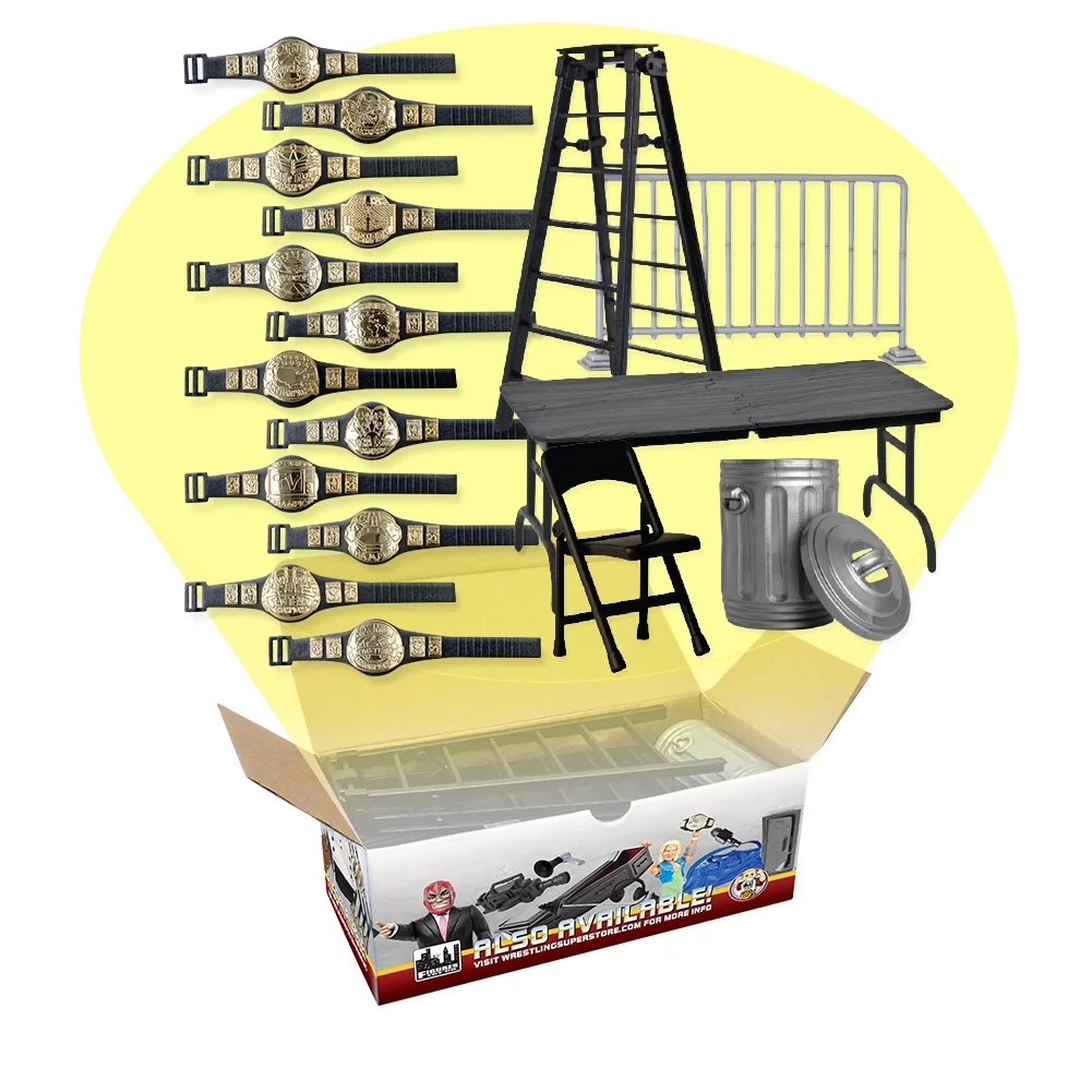 Wrestling Action Figure Gear Special Deal: Set of 12 Figure Belts (Series 1) Plus 5 Accessories For WWE Figures