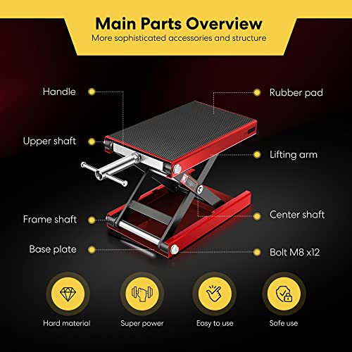 VIVOHOME Motorcycle Lift Scissor Jack Steel Wide Deck Hoist Crank Center Stand 1100 LBS Capacity for Motorcycles, ATVs, Dirt Bikes Red