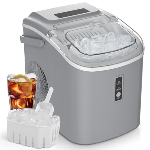 EUHOMY Ice Maker Countertop, Portable Ice Machine with Carry Handle, 26.5lbs Per Day, 9 Cubes in 6 Mins, Auto-Cleaning, with Basket and Scoop, for Home, Kitchen, Camping, RV (Silver)