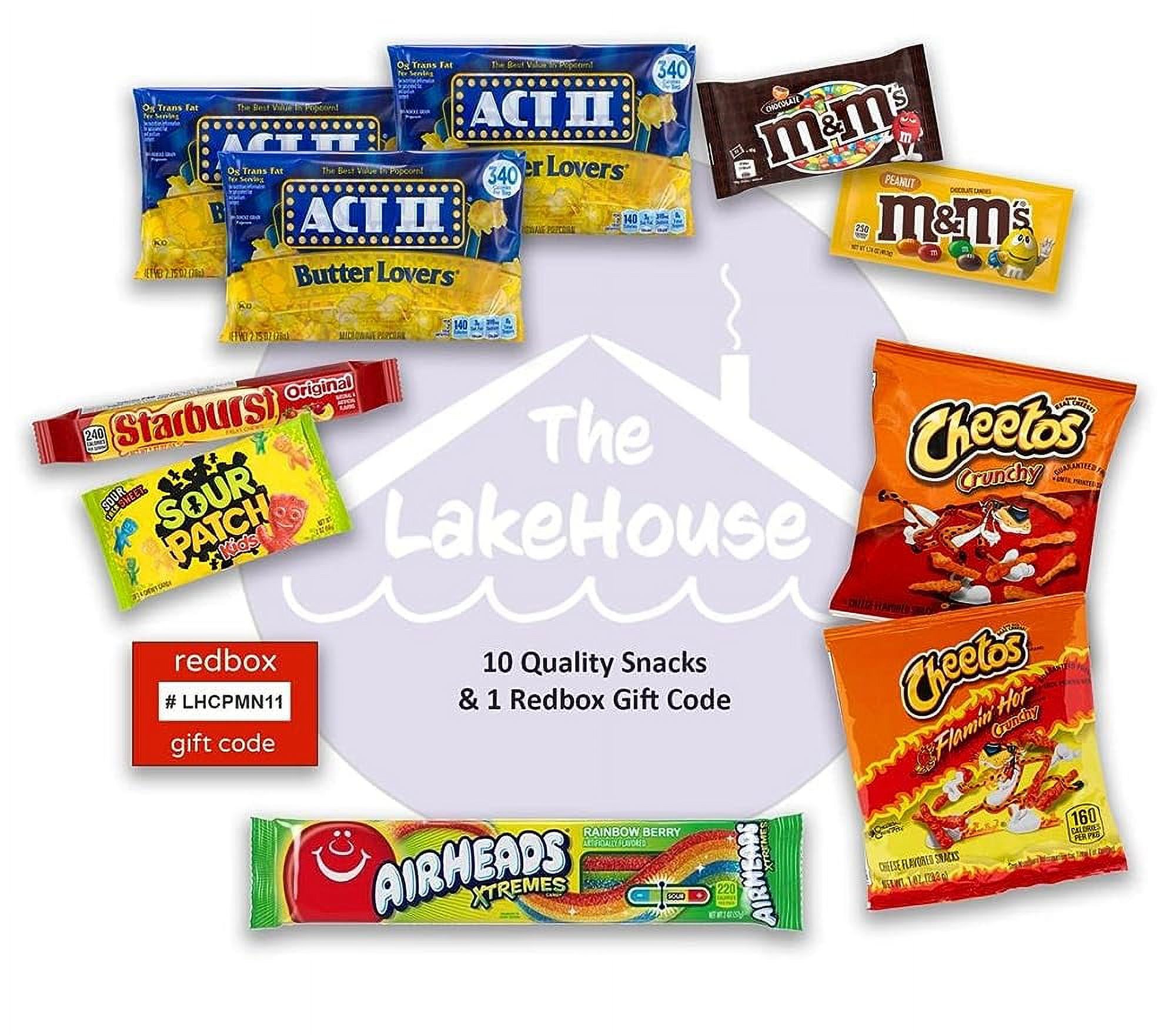 Movie Candy Popcorn Snacks Basket - Includes Redbox Rental - Movie Night Supplies - Snack Box Care Package Gift Baskets - Date Night - Family, Couples, Kids, Dates, Students, Birthday by The LakeHouse