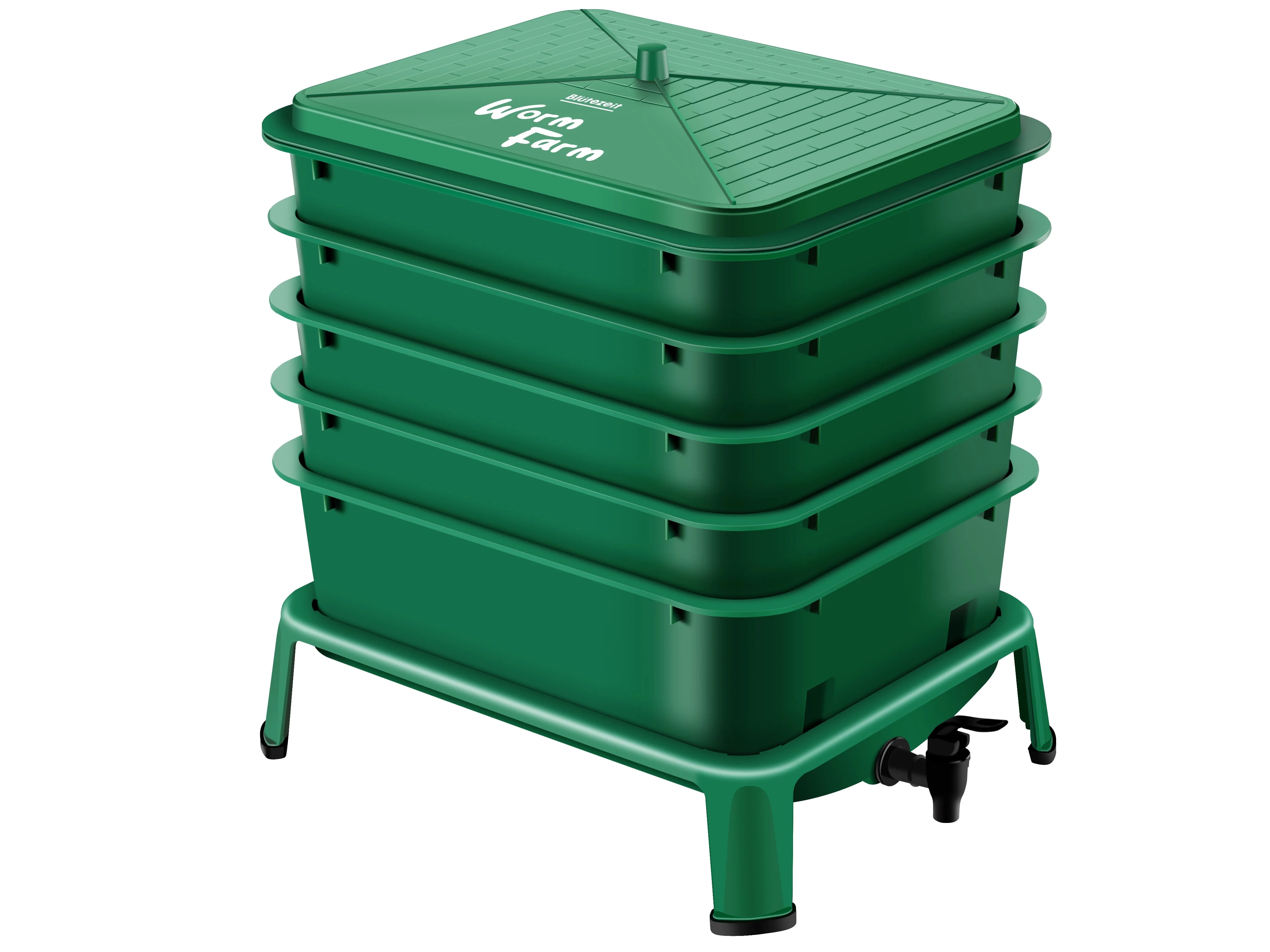 Blütezeit Worm Composter 5-Tray, Compost Bin Worm Farm with Complete Kits, Easy Setup for Compost Starter Harvest Worm Casting, Worm Tea, Recycling Food Waste (Green)