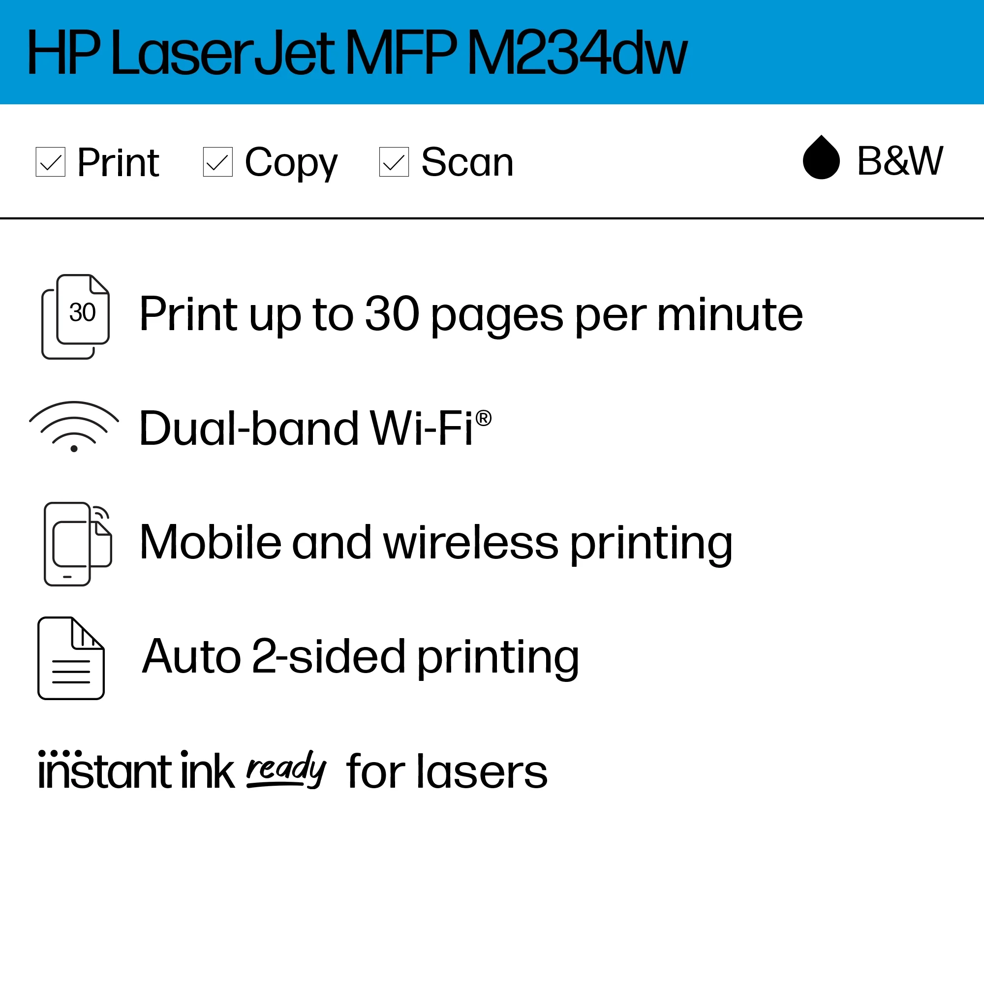 HP LaserJet MFP M234dw Laser Printer, Black And White Mobile Print, Copy, Scan
