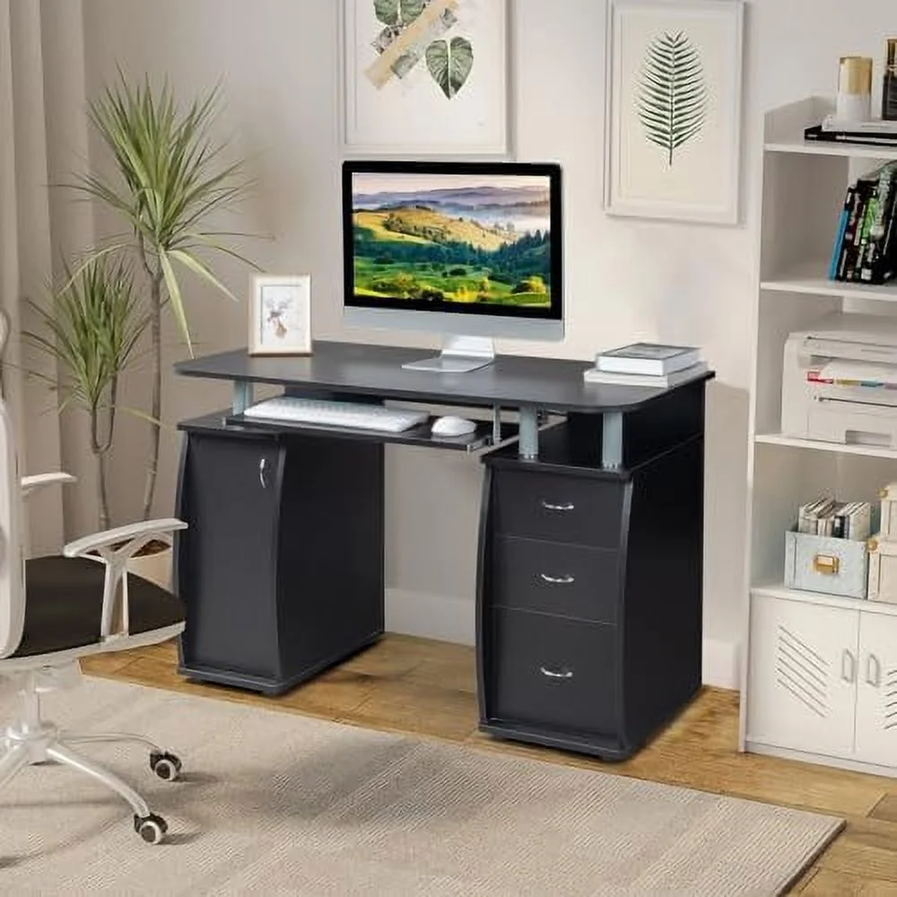 xrboomlife Computer Desk with Drawers &  Cabinet  Small Office Desk PC Laptop Workstation for Home  Studio  Office  Apartment  Coffee