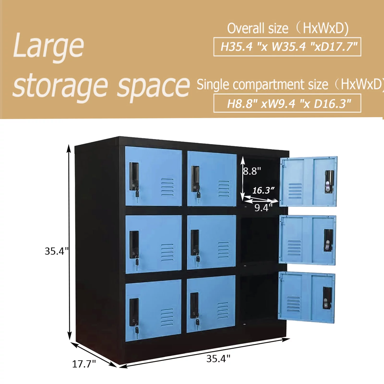 mecolor metal kids locker for girls bedroom and playroom storage for clothes,bags,toys and book (blue, 9d)