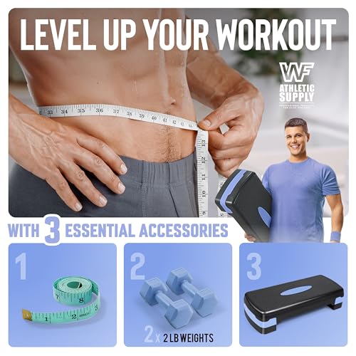 Aerobic Stepper Set with Dumbbells & Measuring Tape, Adjustable Height 2 Level Risers Workout Exercise Step Platform, 3 Colors, the Ultimate Gift for a Joyful Holiday and Merry Christmas