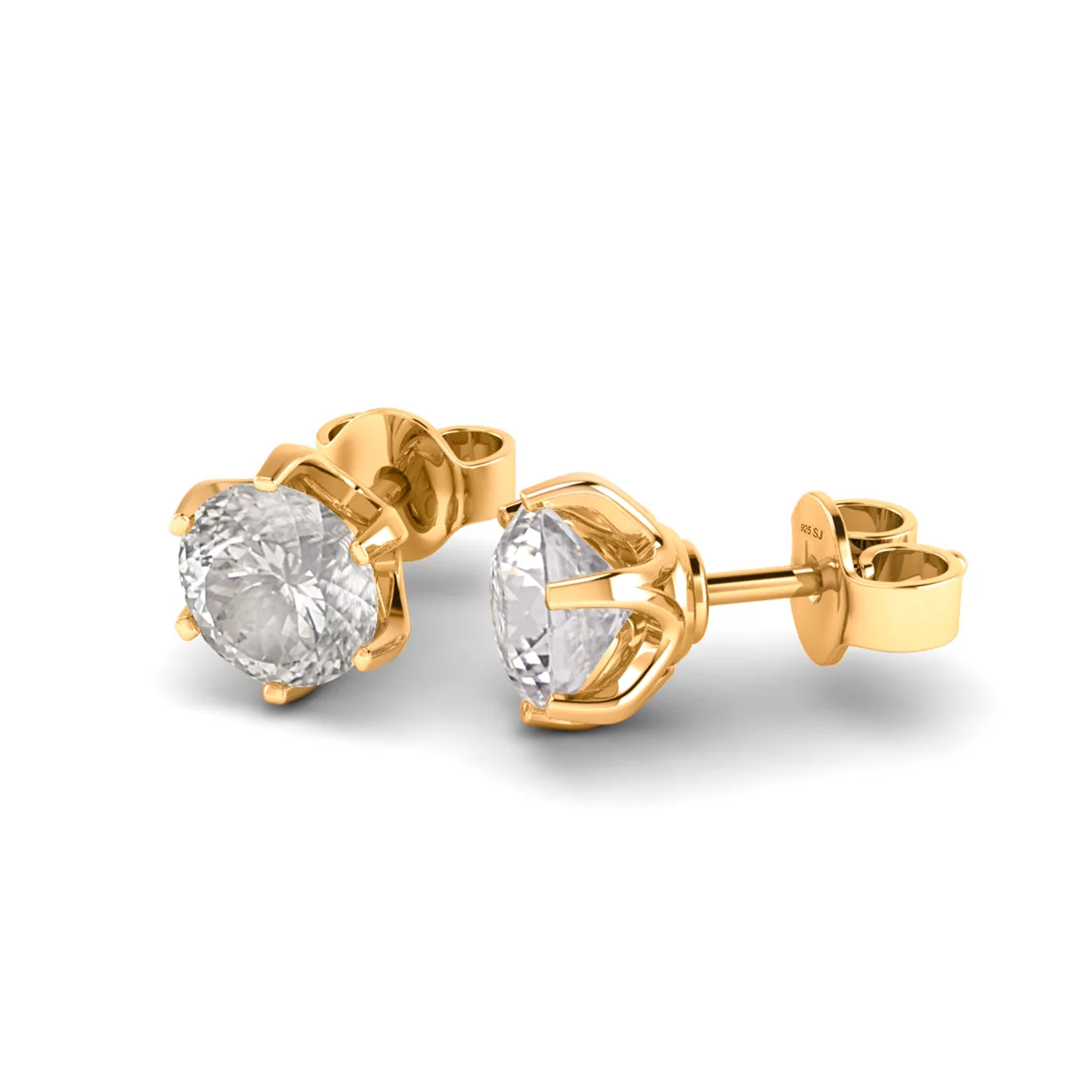 Mooneye 2.00CT Round Portuguese Cut 161 Facets Moissanite Earrings 925 Sterling Silver Gold Vermeil