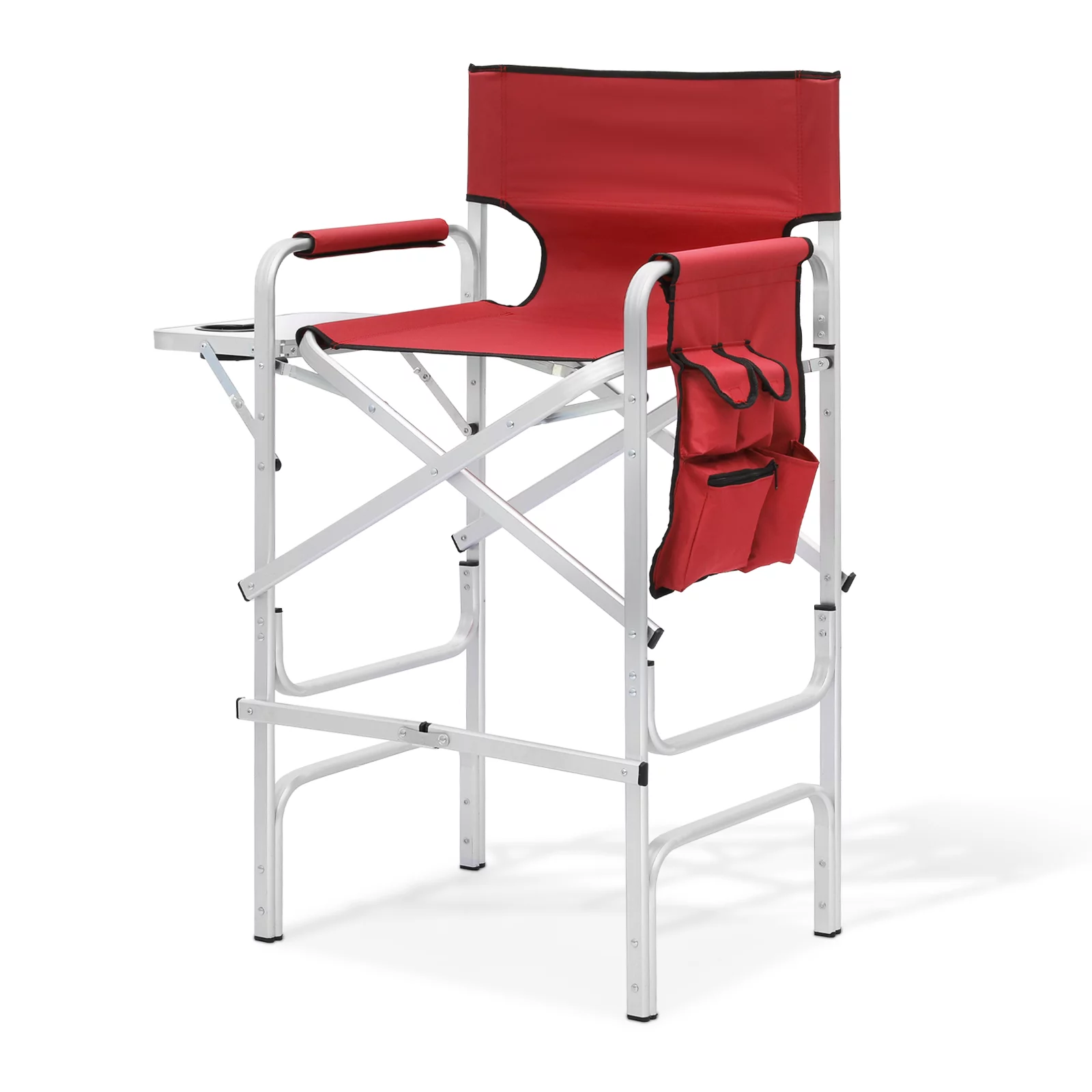 Magshion Foldable Camping Director Chair with Side Table & Storage Pocket, for Adult Beach, Fishing Trip Picnic Lawn Concert Outdoor, Red