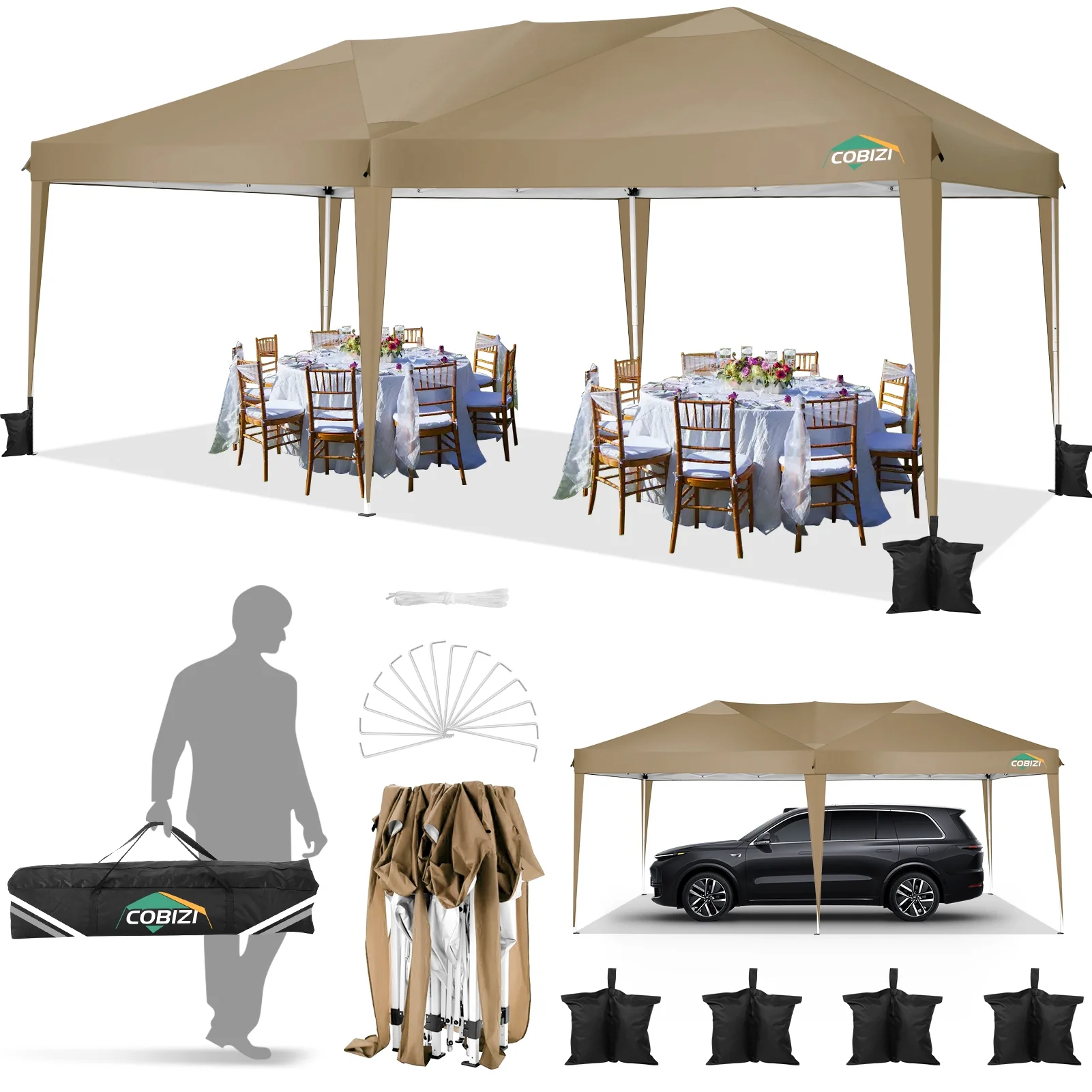 SANOPY 10' x 20' Pop Up Canopy Tent Easy Set-up Outdoor Patio Canopy Straight Leg Instant Shelter Portable Heavy Duty Commercial Party Gazebo with Carrying Bag