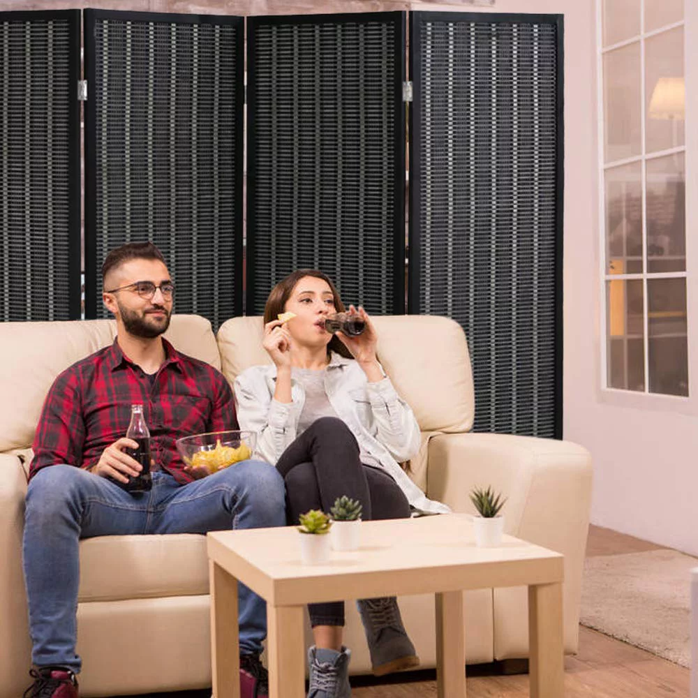 Room Divider Privacy Screen Folding 4 Panel 72 Inches High Portable Room Seperating Divider, Handwork Bamboo Mesh Woven Design Room Divider Wall, Room Partitions and Dividers Freestanding, Black