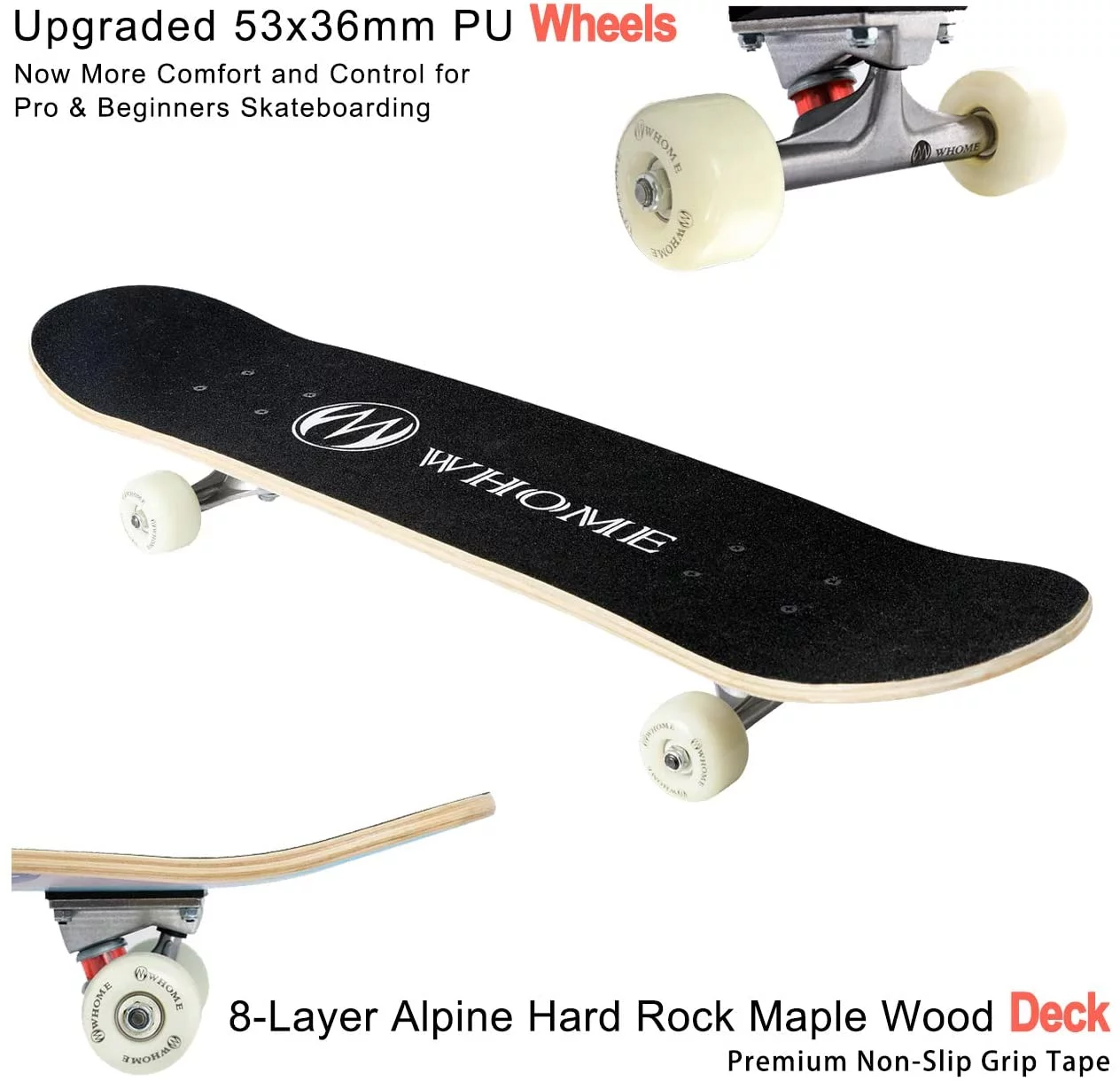 WHOME Pro Skateboard Complete for Adult Youth Kid and Beginner - 31