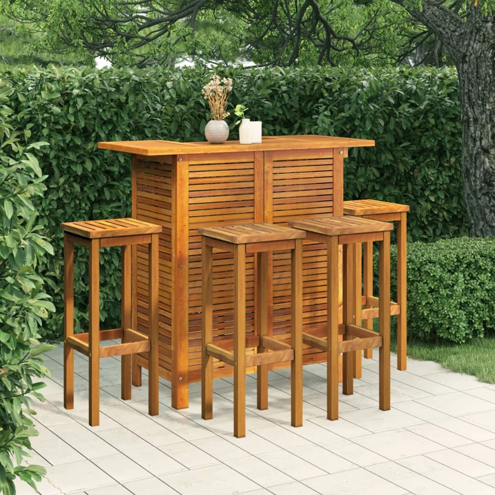 Walmeck 5 Piece Patio Bar Set Solid Wood Acacia