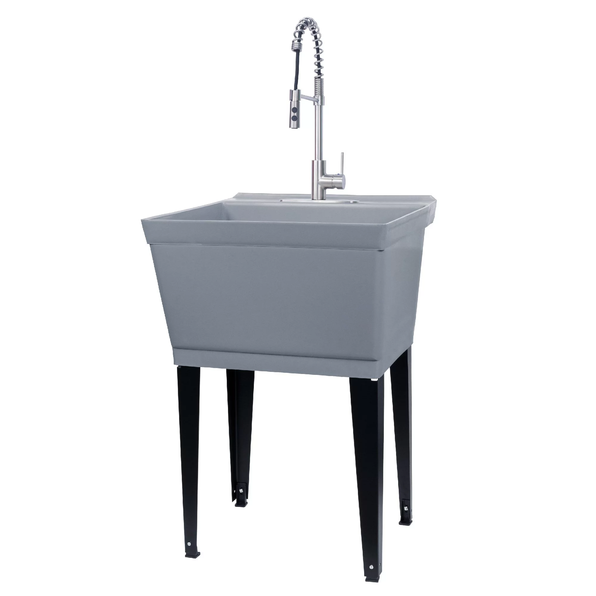 TEHILA Grey Freestanding Floor Mount Utility Sink with Stainless Pull-Down Faucet for Laundry Room