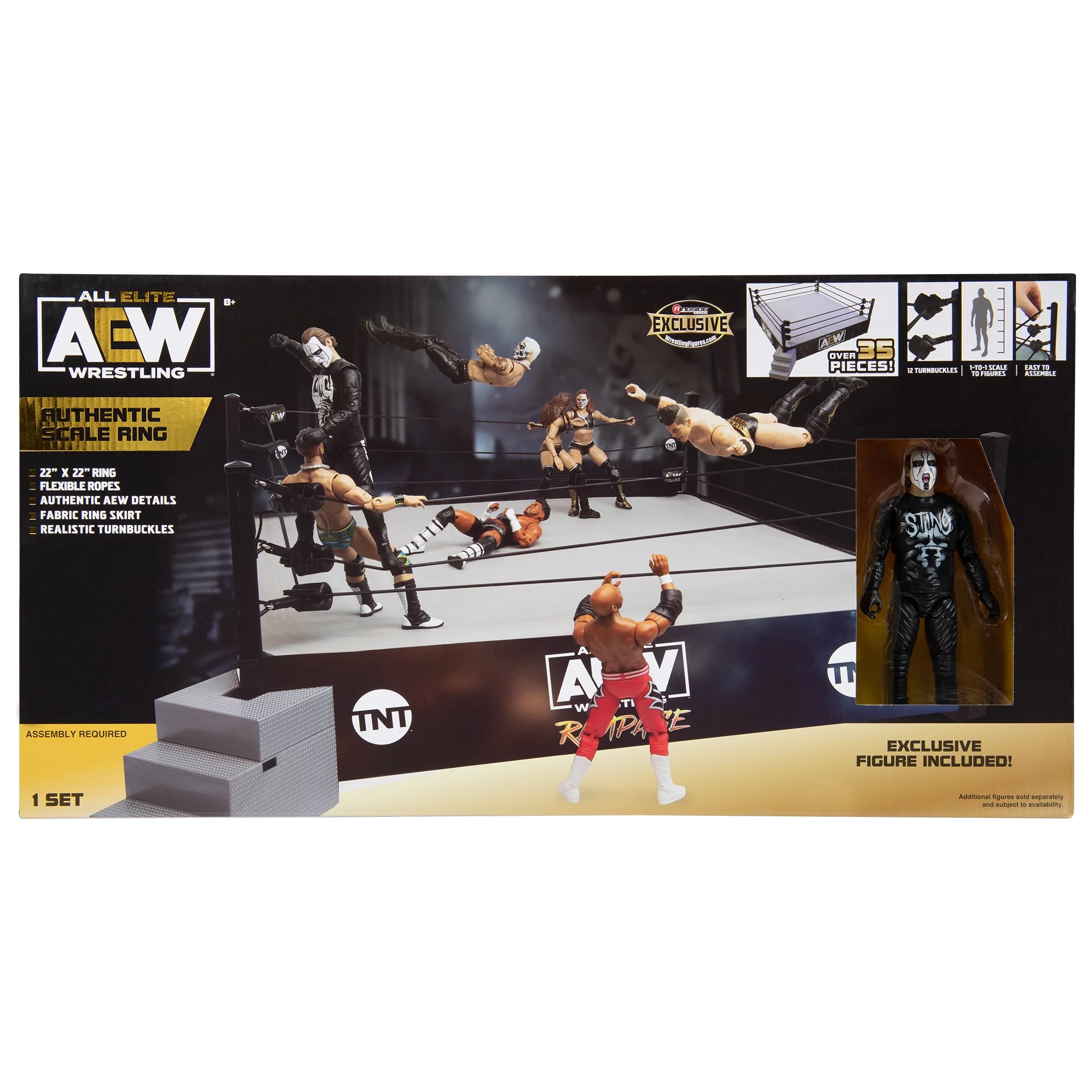 (w/ Sting) AEW Rampage Authentic Scale Ring Playset - Ringside Exclusive Jazwares AEW Toy Wrestling Action Figure Playset