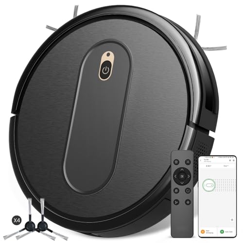 Robot Vacuum, Slim, Quiet, Automatic Self-Charging Robotic Vacuum Cleaner, 100 Mins Runtime, Schedule Cleaning, App/Voice/Remote Control, Ideal for Hard Floor and Low Pile Carpet (Small)