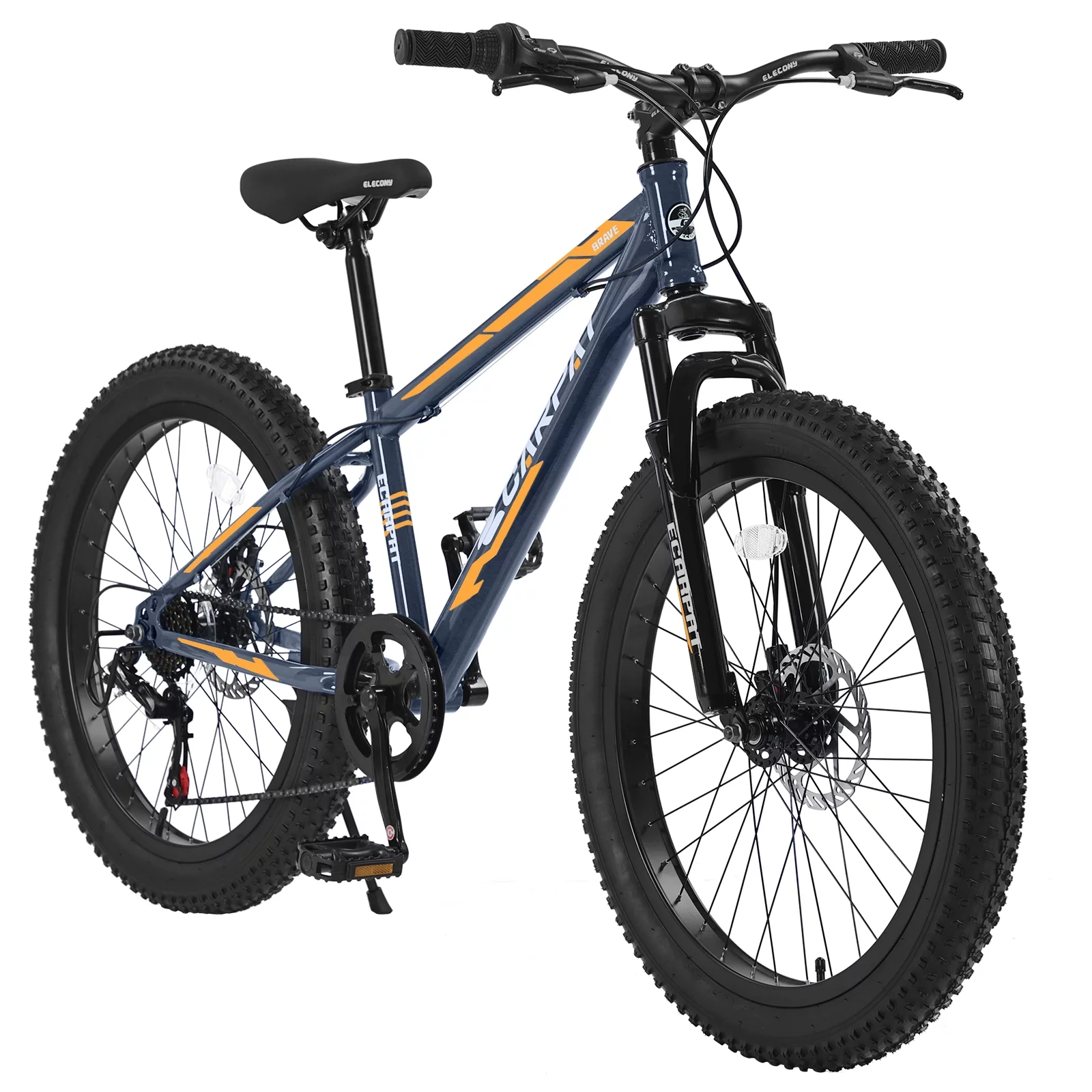 KEHOMY 24 Inch Fat Tire Bike Adult/Youth Full Shimano 7 Speeds Mountain Bike, Dual Disc Brake, High-Carbon Steel Frame, Front Suspension, Mountain Trail Bike, Urban Commuter City Bicycle