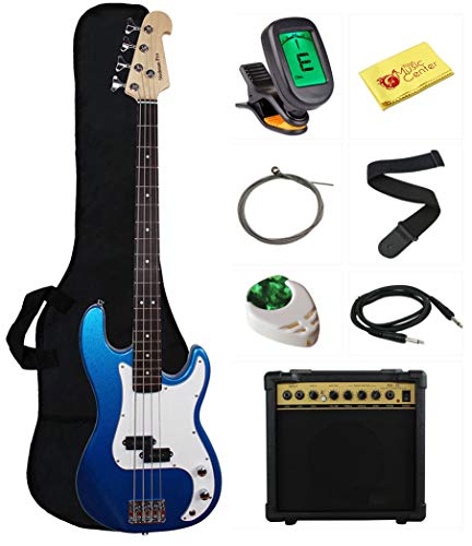 Beginner Series Bass Guitar Bundle with 15-Watt Amp, Gig Bag, Instrument Cable, Strap, Picks, and Polishing Cloth - Sunburst