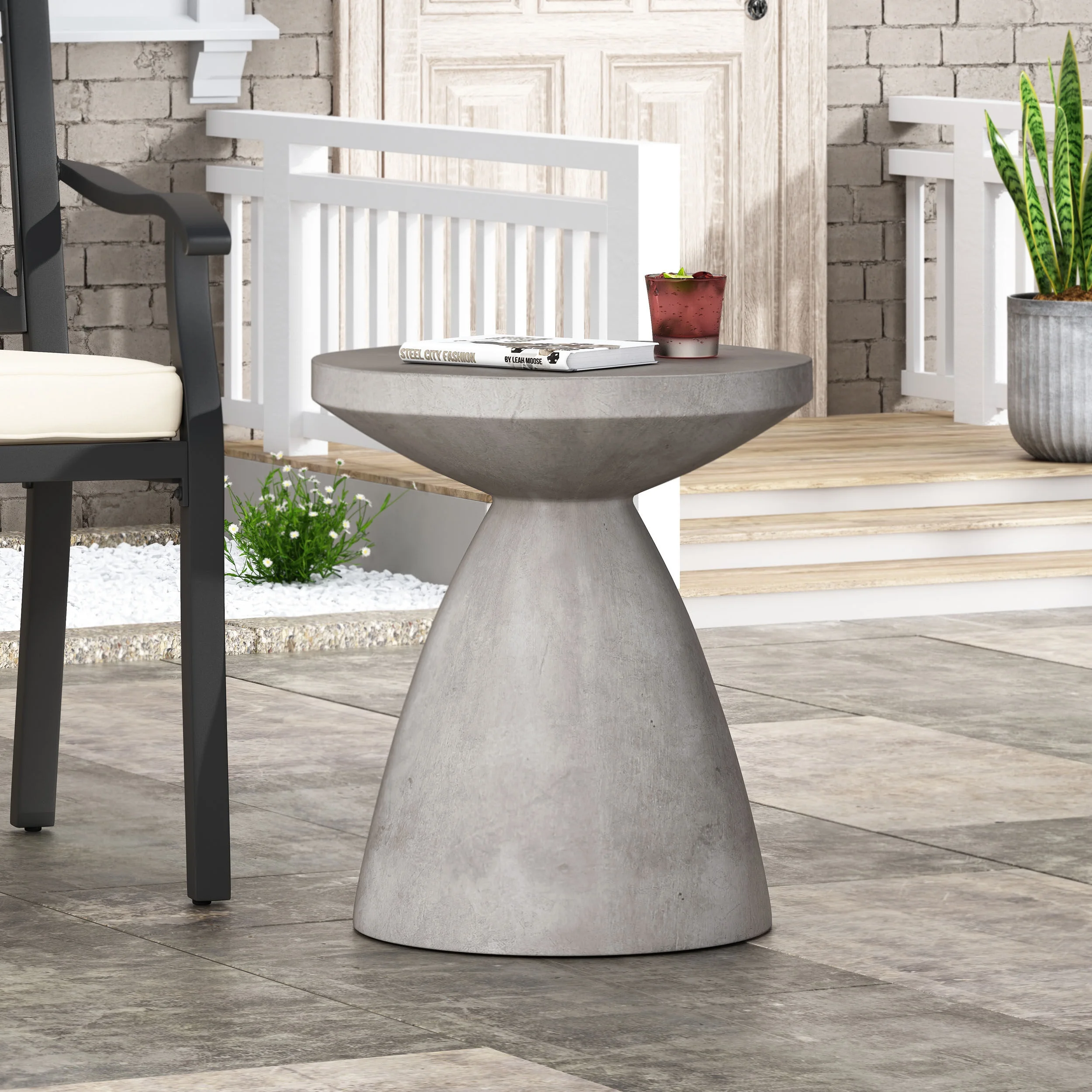 Laconia Lightweight Concrete Outdoor Side Table, Concrete Finish