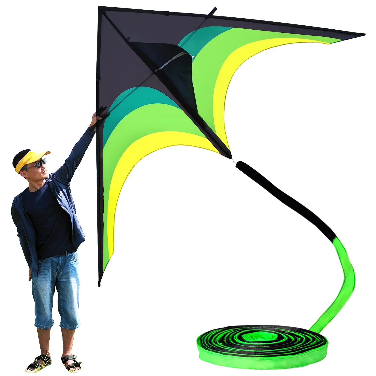 Flying Hoofer Black Green Giant Kite Delta Easy to Fly for Adults Resin Rods