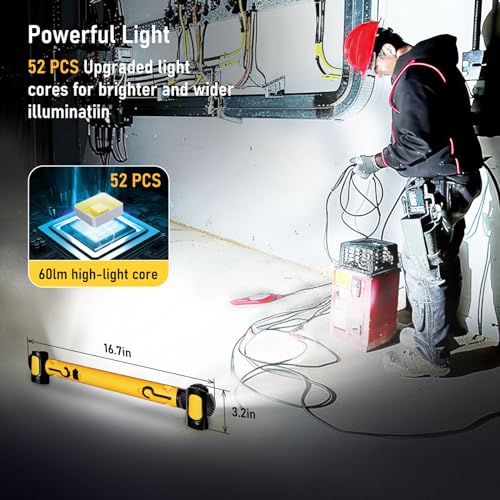 Work Light for Mechanic,3200LM LED Work Lights,5400mAh Rechargeable Magnetic Light bar,Portable Automotive Tools Cordless Underhood Light with Hooks for Car Garage Workshop Emergency,Present for Him