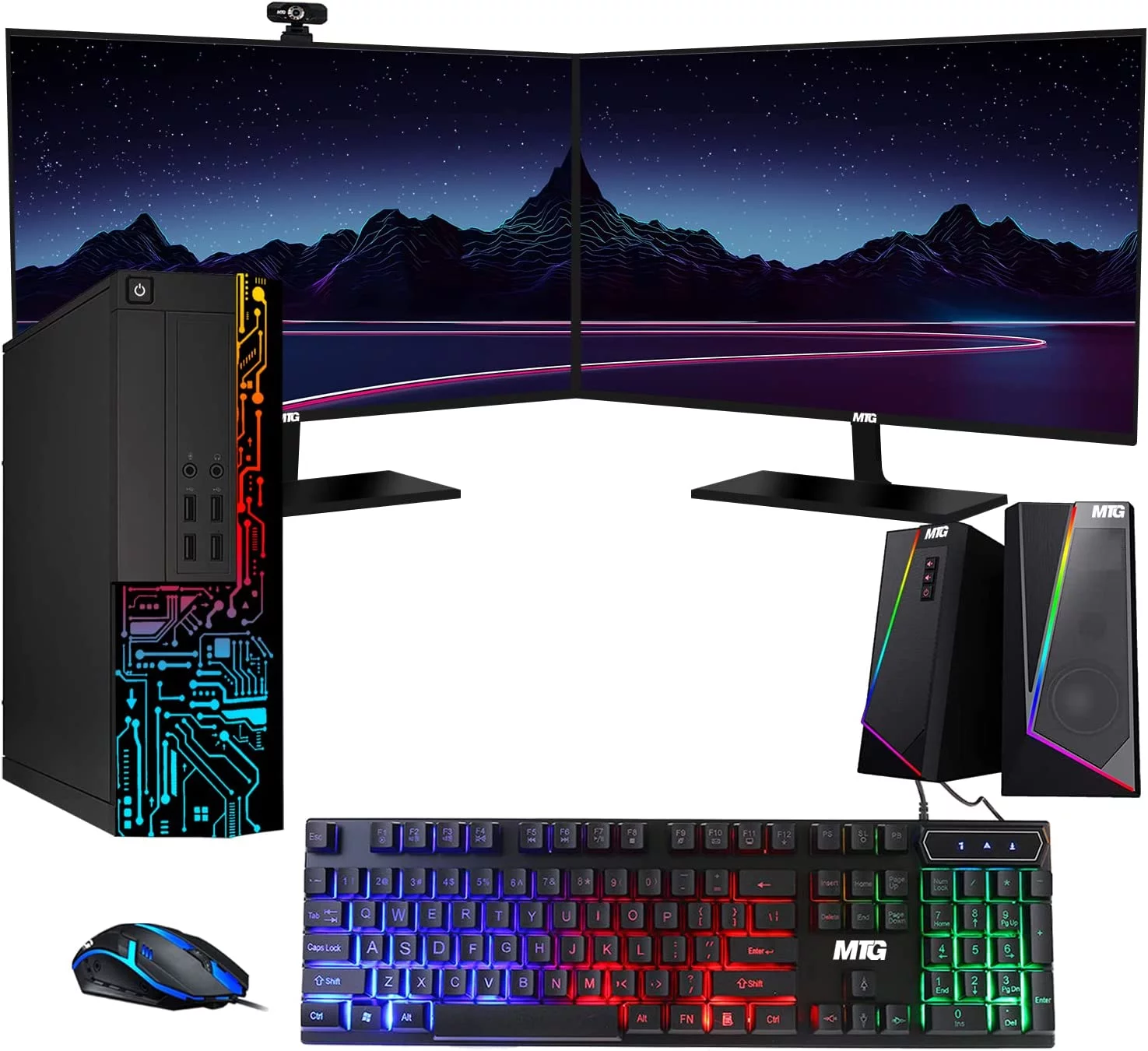 Restored Computer Desktop PC, Intel Core i5, TechMagnet Siwa 8, 8GB RAM, 500 GB HDD, New MTG Dual 24 Inch Monitor, MTG RGB Keyboard Mouse, RGB Speaker with Webcam, WiFi, Windows 10 Pro (Renewed)