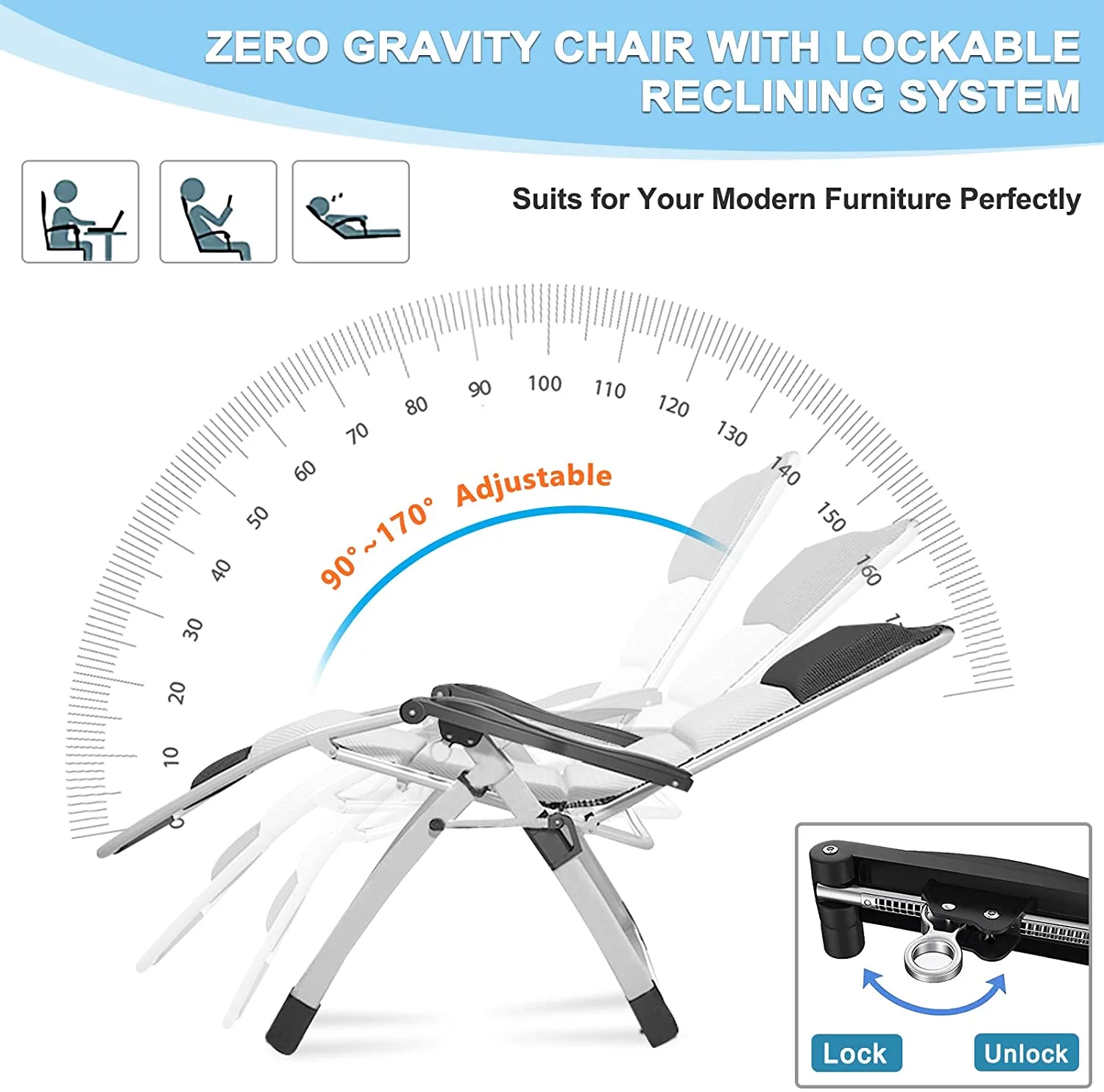ABORON Living Room Chairs, Folding Zero Gravity Chair for Living Room/Bedroom/Office, Folding Lounge Chair Reclining Patio Chairs for Indoor Outdoor