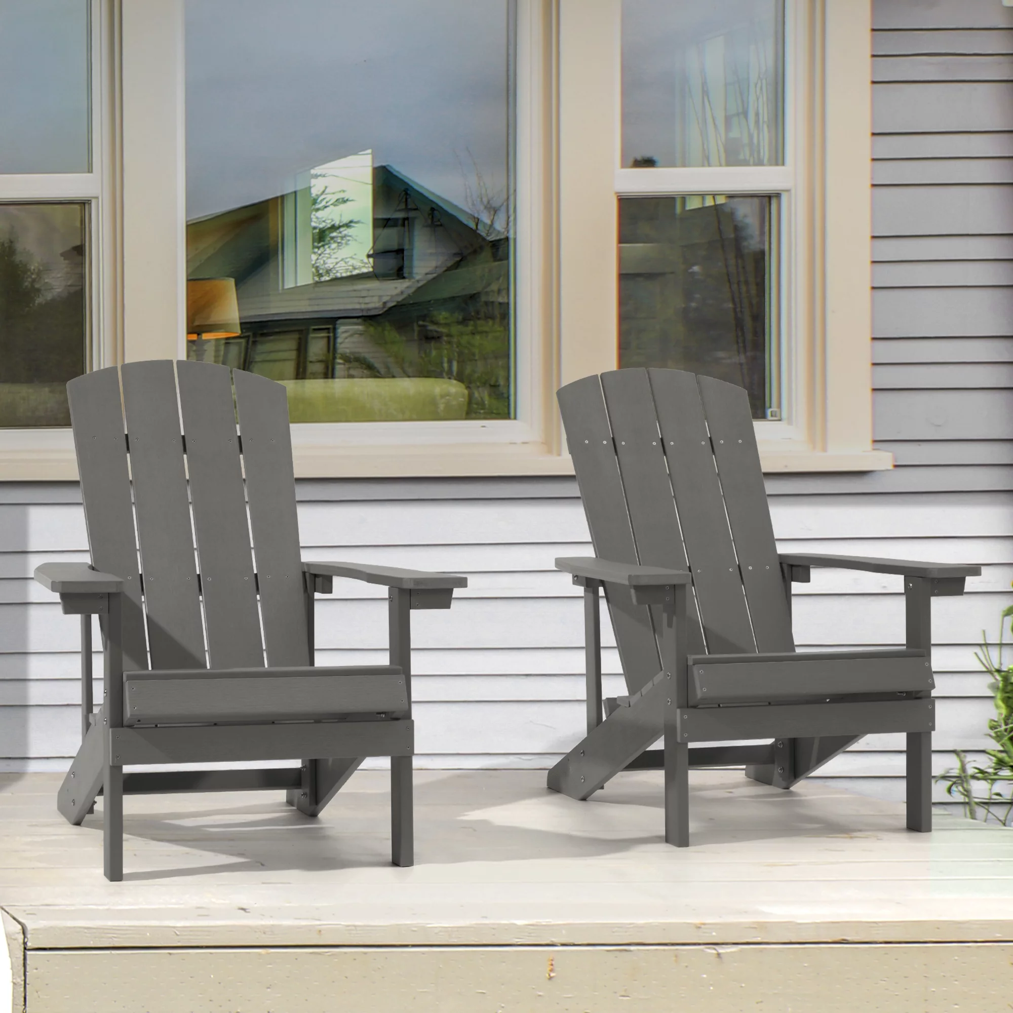 Sonerlic 2 Pack Outdoor Patio HIPS Adirondack Chair for Yard, Deck and Garden, Gray