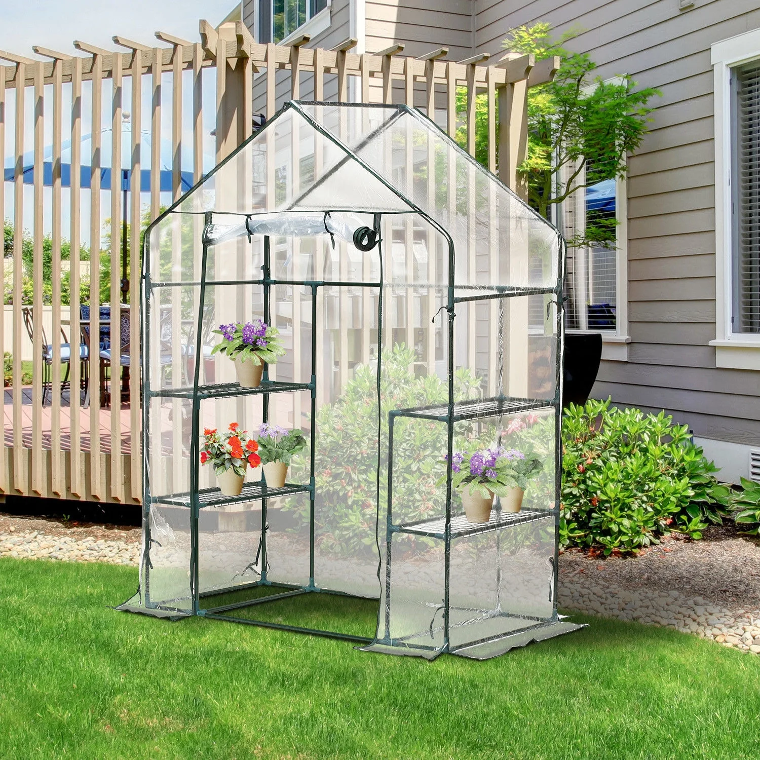 Outsunny 4.5’ x 2.5’ x 6.5' Outdoor Portable Mini Walk-In Greenhouse w/ 3 Tier Storage Shelves