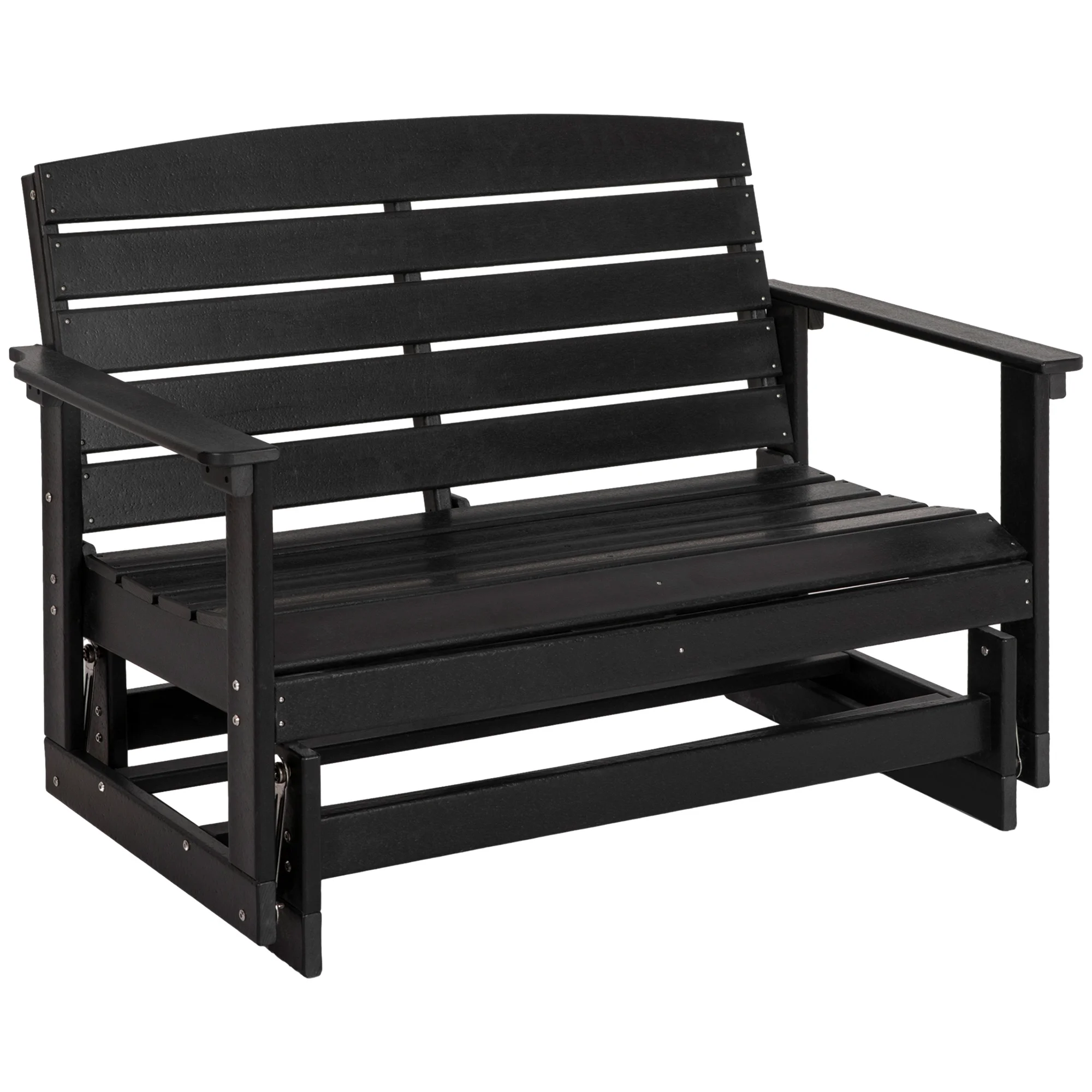Outsunny Patio Glider Bench w/ HDPE Slatted Double Rocking Chair, Black