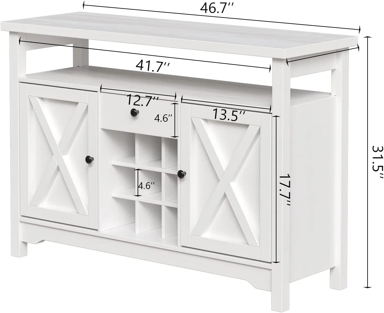 Farmhouse Coffee Bar Cabinet with Storage, White Coffee Bar with 9 Wine Racks Barn Door, Kitchen Buffet Cabinet with Drawer, Wine Bar Cabinet with Adjustable Shelf for Dining, Living Room