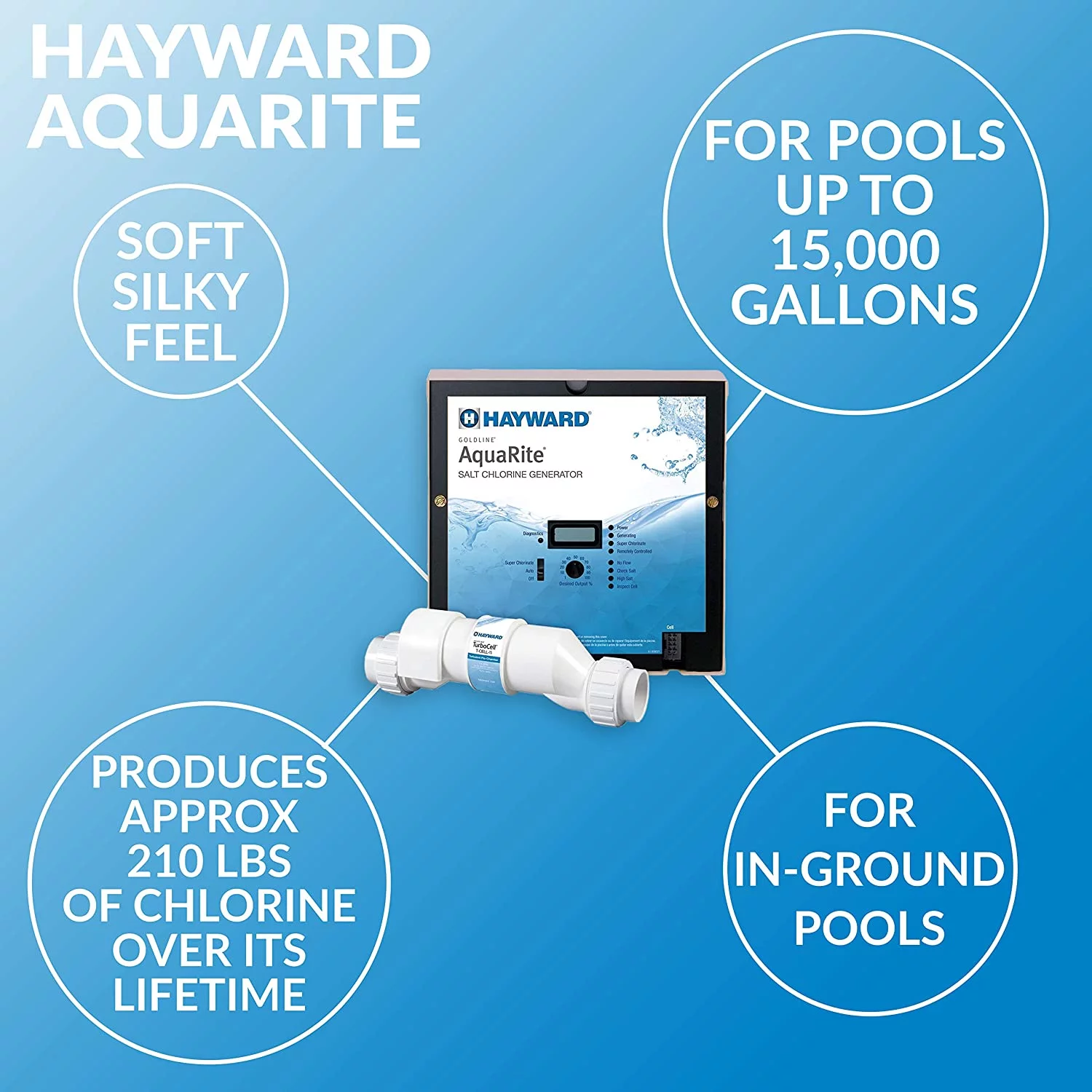 Hayward W3AQR3 AquaRite T-CELL-3 Salt Chlorinator with TurboCell for 15,000 Gallon In Ground Swimming Pools with Digital Display