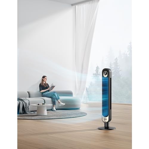 Dreo Tower Fan for Bedroom, 90° Oscillating Standing Fan, 30ft far, 28dB Quiet for Sleep, 6 Speeds, 4 Modes, 12H Timer, 42 Inch, Bladeless, Remote, for Home, Office, Room, Cruiser Pro T1