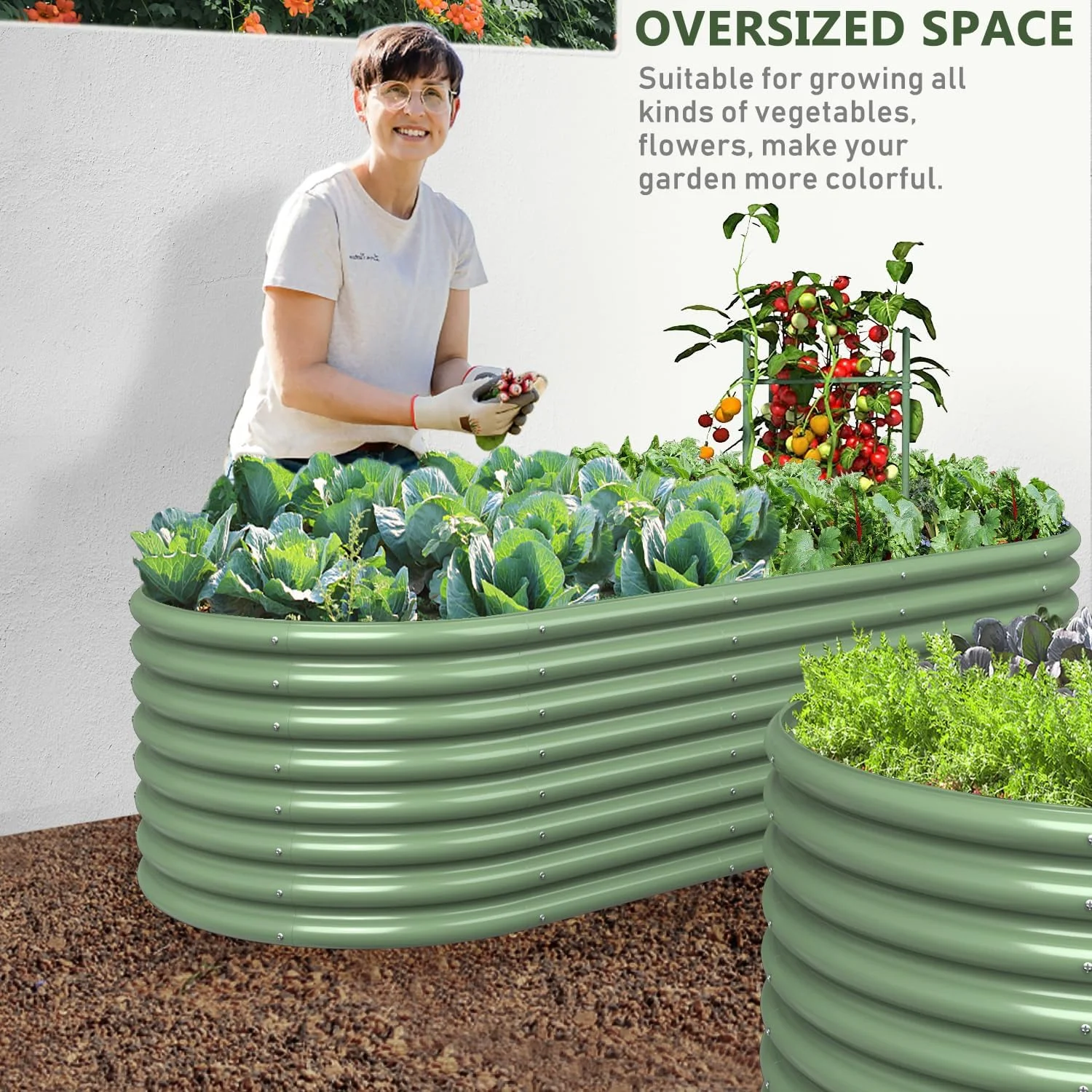 OGKBIR 8x3x2FT Galvanized Metal Raised Garden Bed for Vegetables, Outdoor Garden Raised Planter Box, Backyard Patio Planter Raised Beds for Flowers, Herbs, Fruits (Light Green)