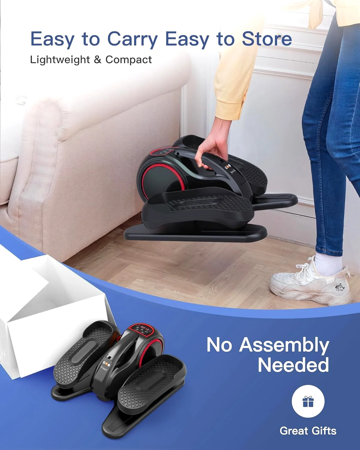 UPGO Under Desk Ellipticals Electric, Elipse Leg Exerciser for Seniors Fully Assembled, Seated Pedal Exerciser with Remote Control & Non-Slip Pedals