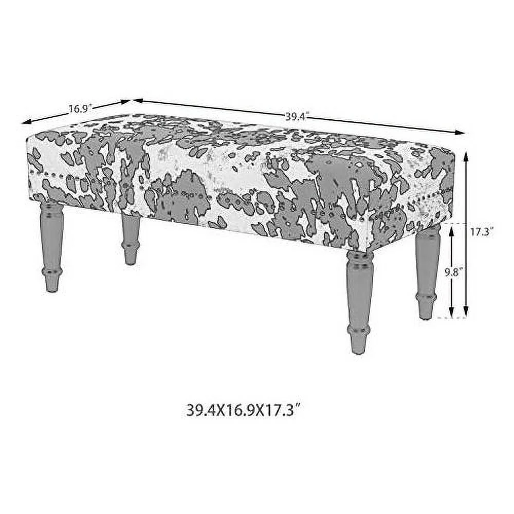 Century Modern Bench- End Of Bed Bench Dining Bench Ottomans With Rivet- Upholstered Small Bed Bench Coffee Table Ottoman For Bedroom Entryway And Living Room (Black Milk Cow)