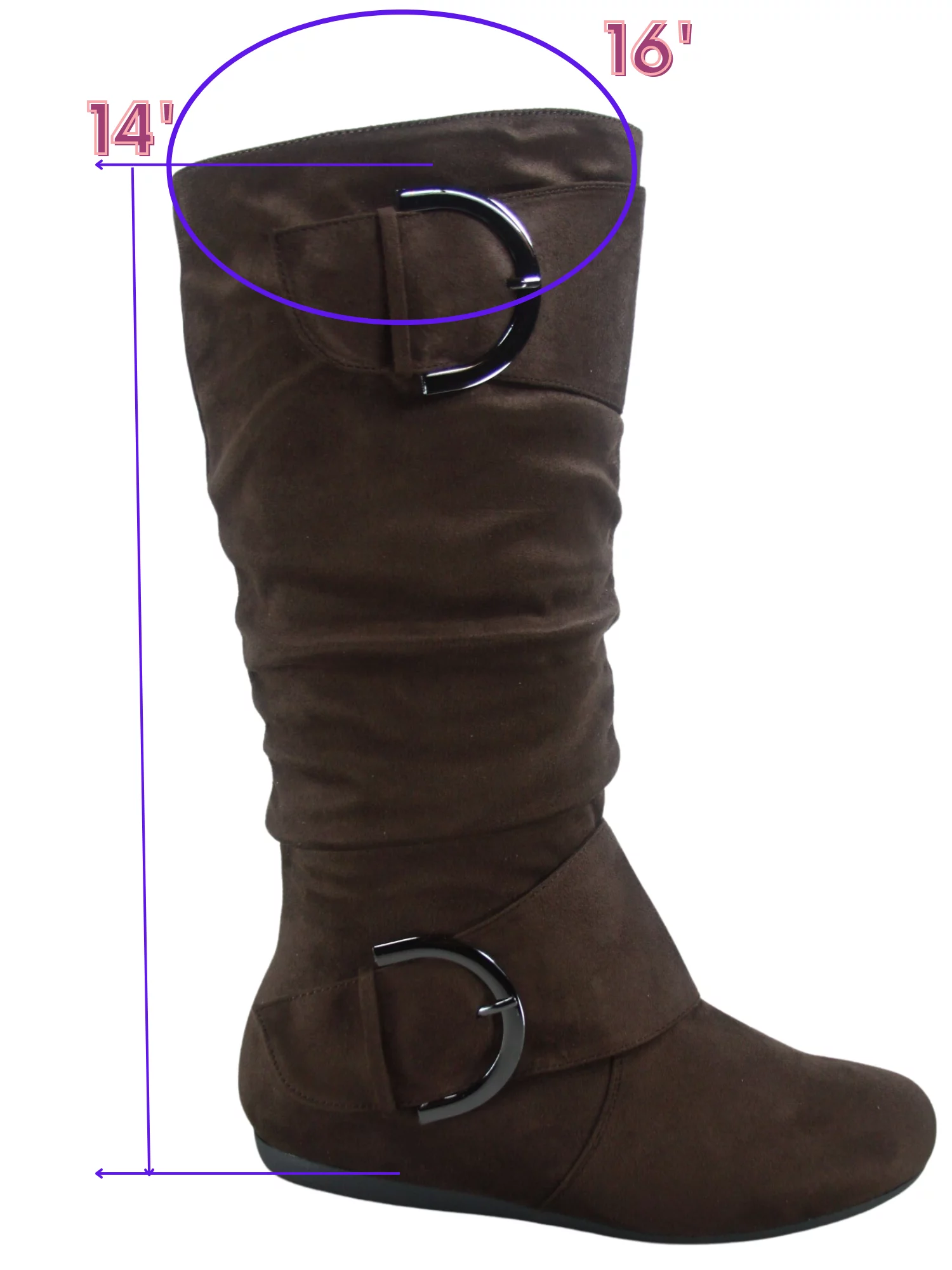 Women's Casual Flat Heel Side Zip Wide Calf Knee High Mid-Calf Boots Shoes ( Brown, 7.5)